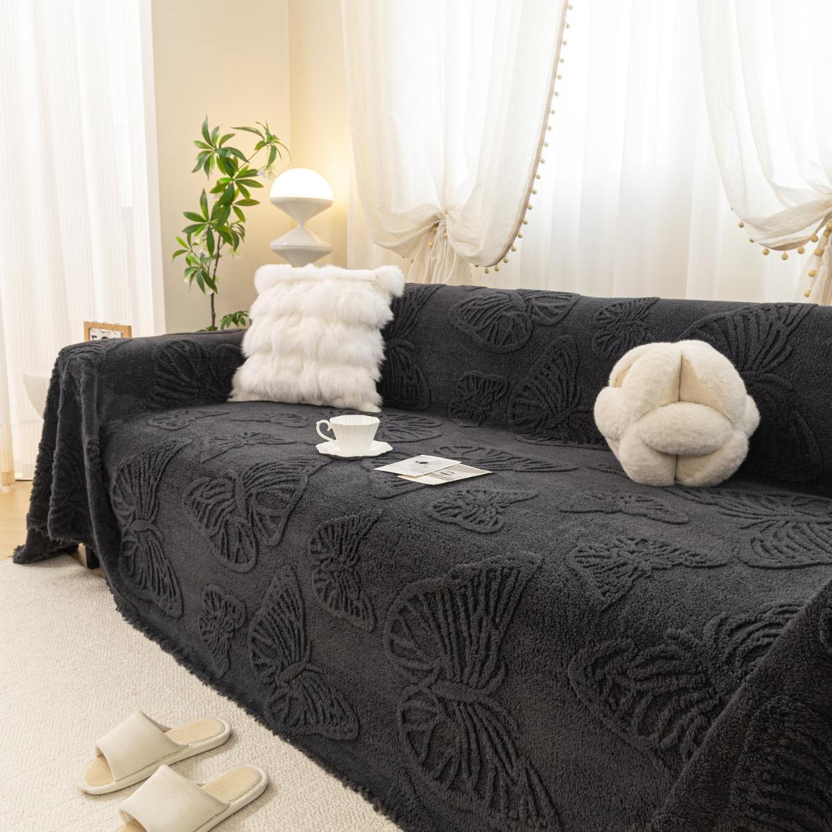 Jacquard Shu Cotton Velvet Throw Blanket - Ultra Soft High-Density Fleece Sofa Blanket Throw for Couch
