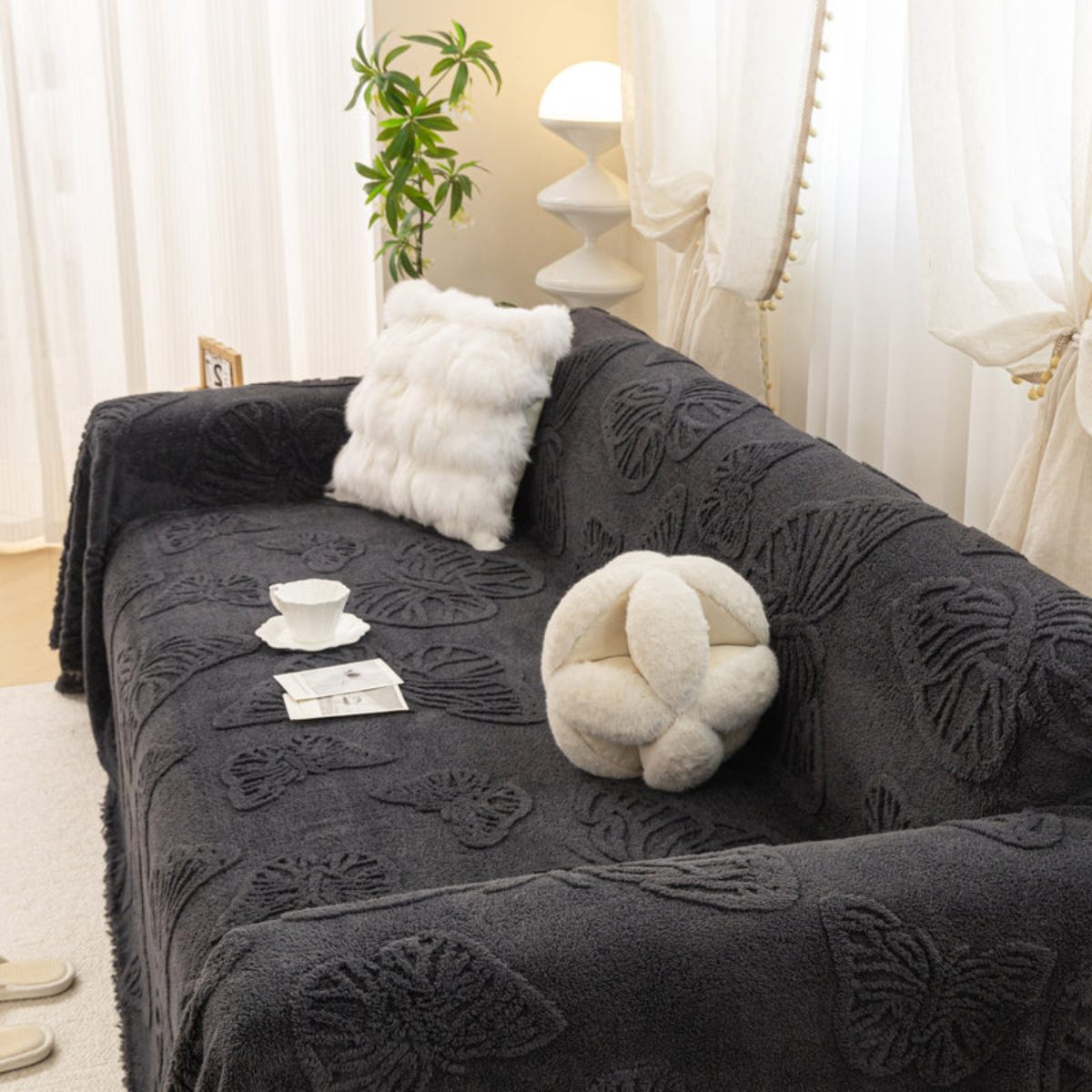 Jacquard Shu Cotton Velvet Throw Blanket - Ultra Soft High-Density Fleece Sofa Blanket Throw for Couch