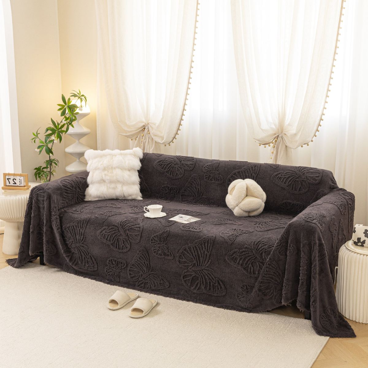 Jacquard Shu Cotton Velvet Throw Blanket - Ultra Soft High-Density Fleece Sofa Blanket Throw for Couch