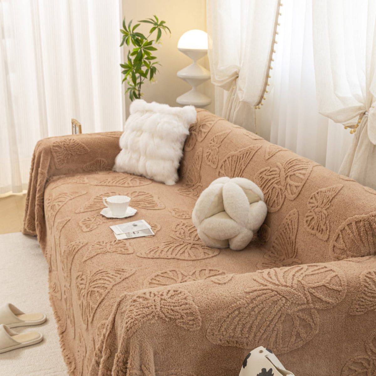 Jacquard Shu Cotton Velvet Throw Blanket - Ultra Soft High-Density Fleece Sofa Blanket Throw for Couch