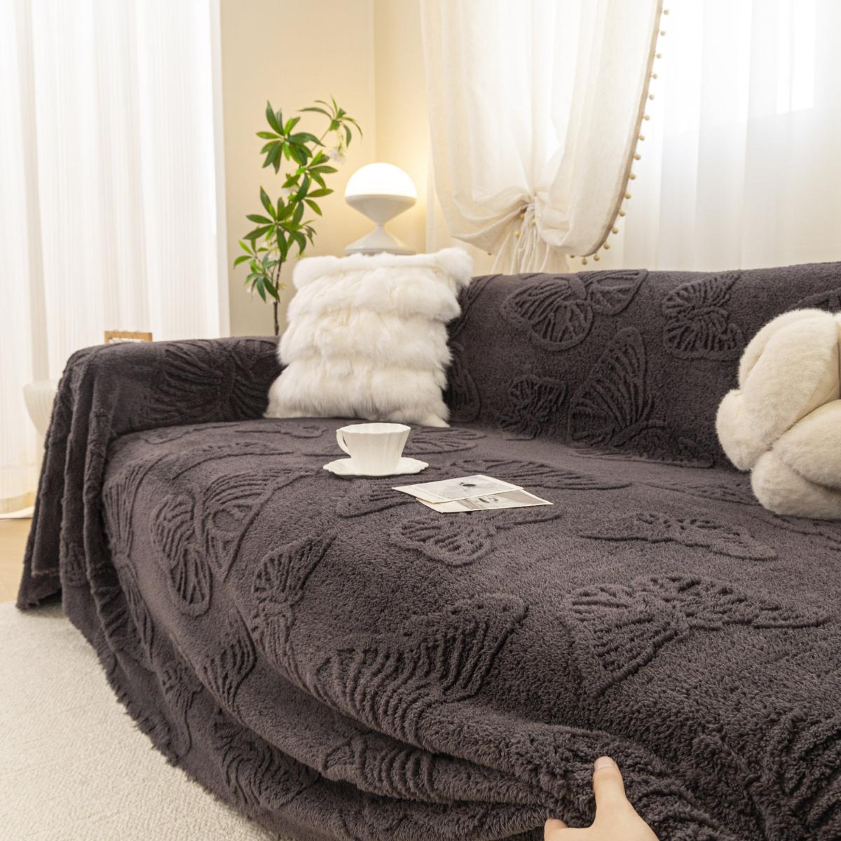 Jacquard Shu Cotton Velvet Throw Blanket - Ultra Soft High-Density Fleece Sofa Blanket Throw for Couch