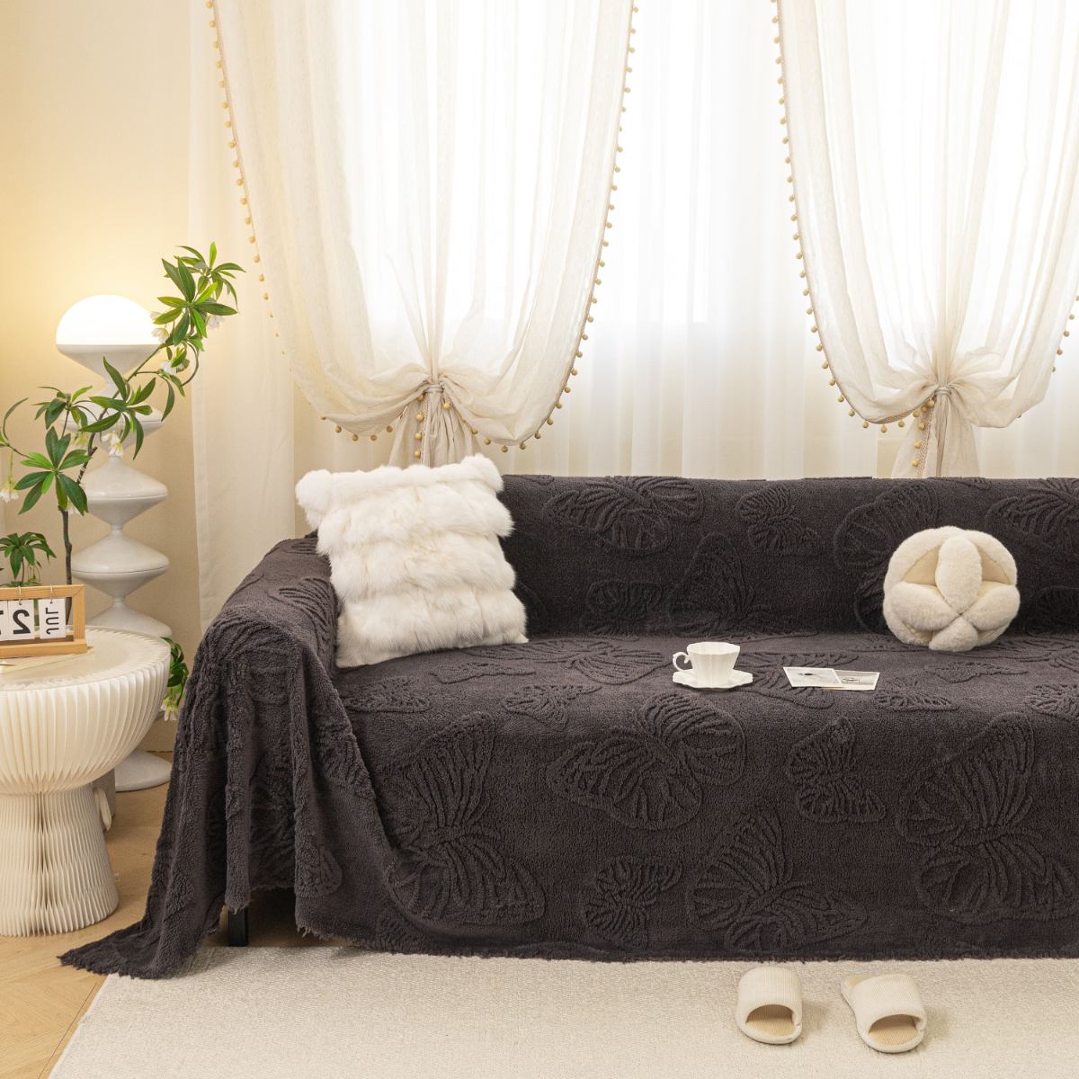 Jacquard Shu Cotton Velvet Throw Blanket - Ultra Soft High-Density Fleece Sofa Blanket Throw for Couch