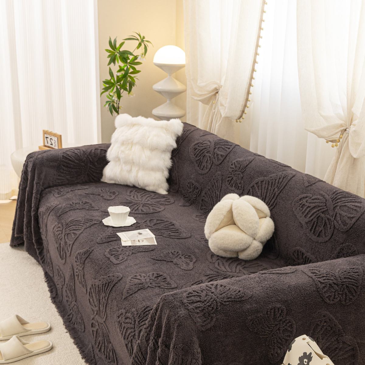Jacquard Shu Cotton Velvet Throw Blanket - Ultra Soft High-Density Fleece Sofa Blanket Throw for Couch
