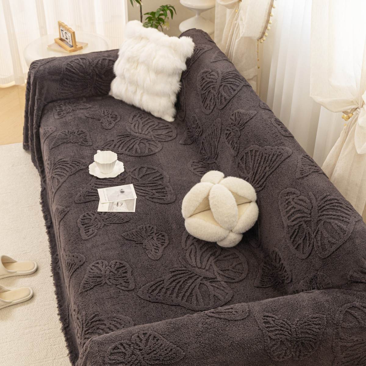 Jacquard Shu Cotton Velvet Throw Blanket - Ultra Soft High-Density Fleece Sofa Blanket Throw for Couch