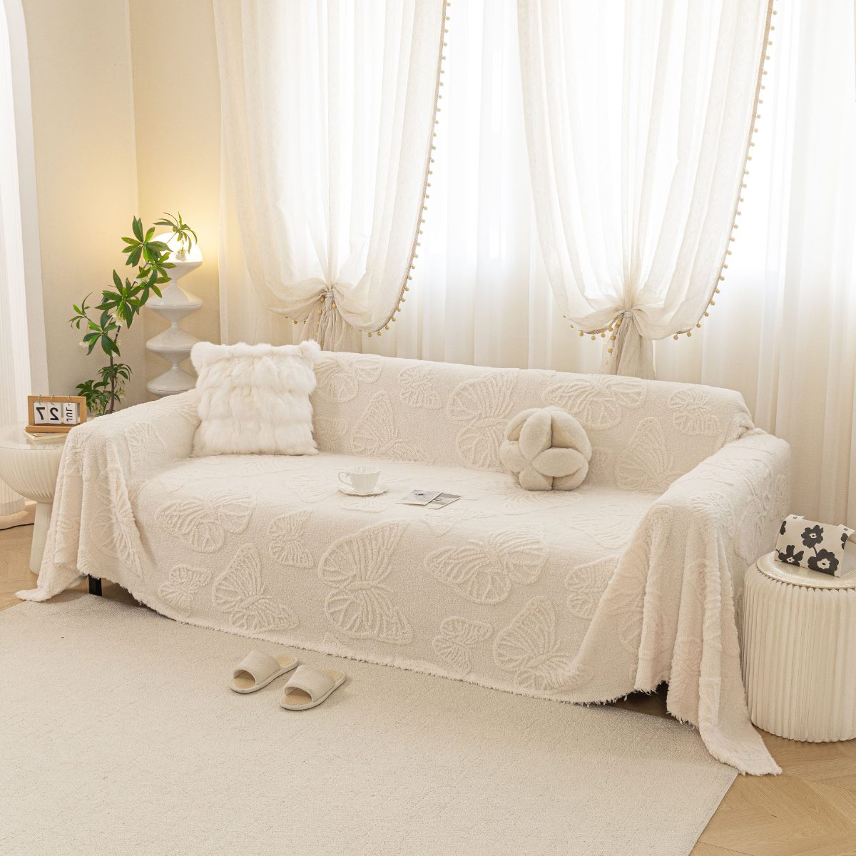 Jacquard Shu Cotton Velvet Throw Blanket - Ultra Soft High-Density Fleece Sofa Blanket Throw for Couch