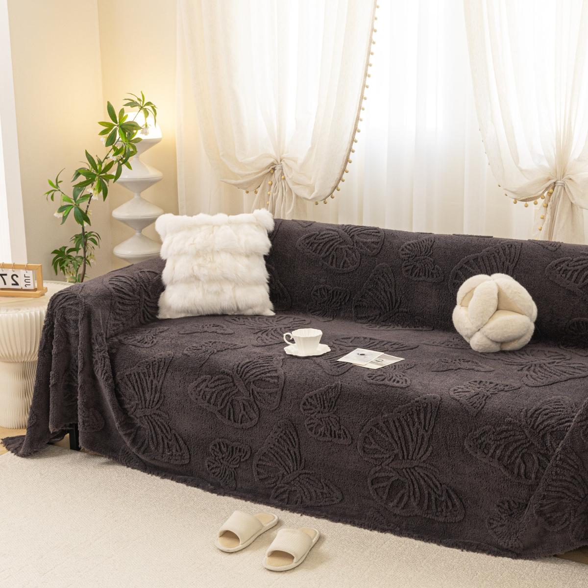 Jacquard Shu Cotton Velvet Throw Blanket - Ultra Soft High-Density Fleece Sofa Blanket Throw for Couch