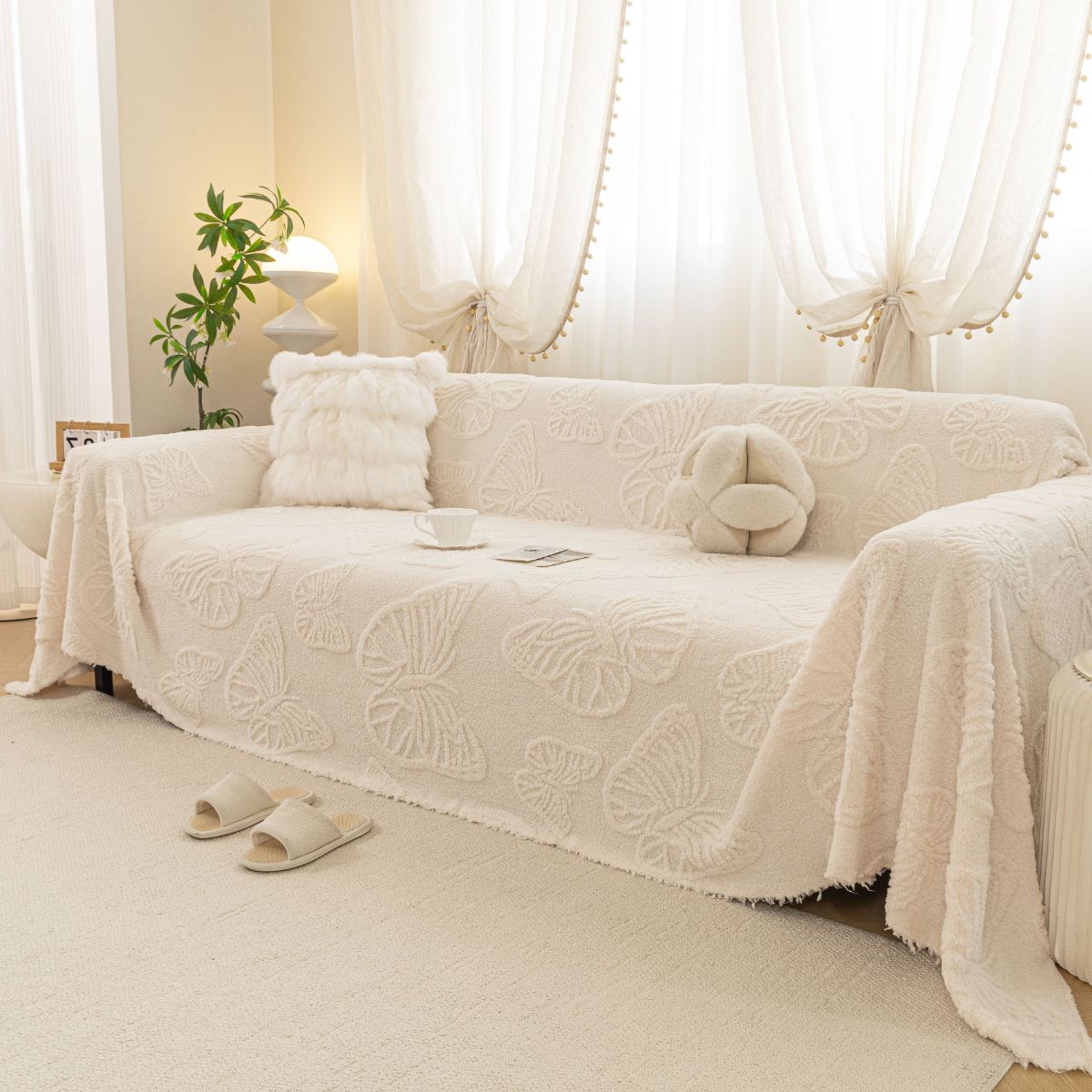 Jacquard Shu Cotton Velvet Throw Blanket - Ultra Soft High-Density Fleece Sofa Blanket Throw for Couch