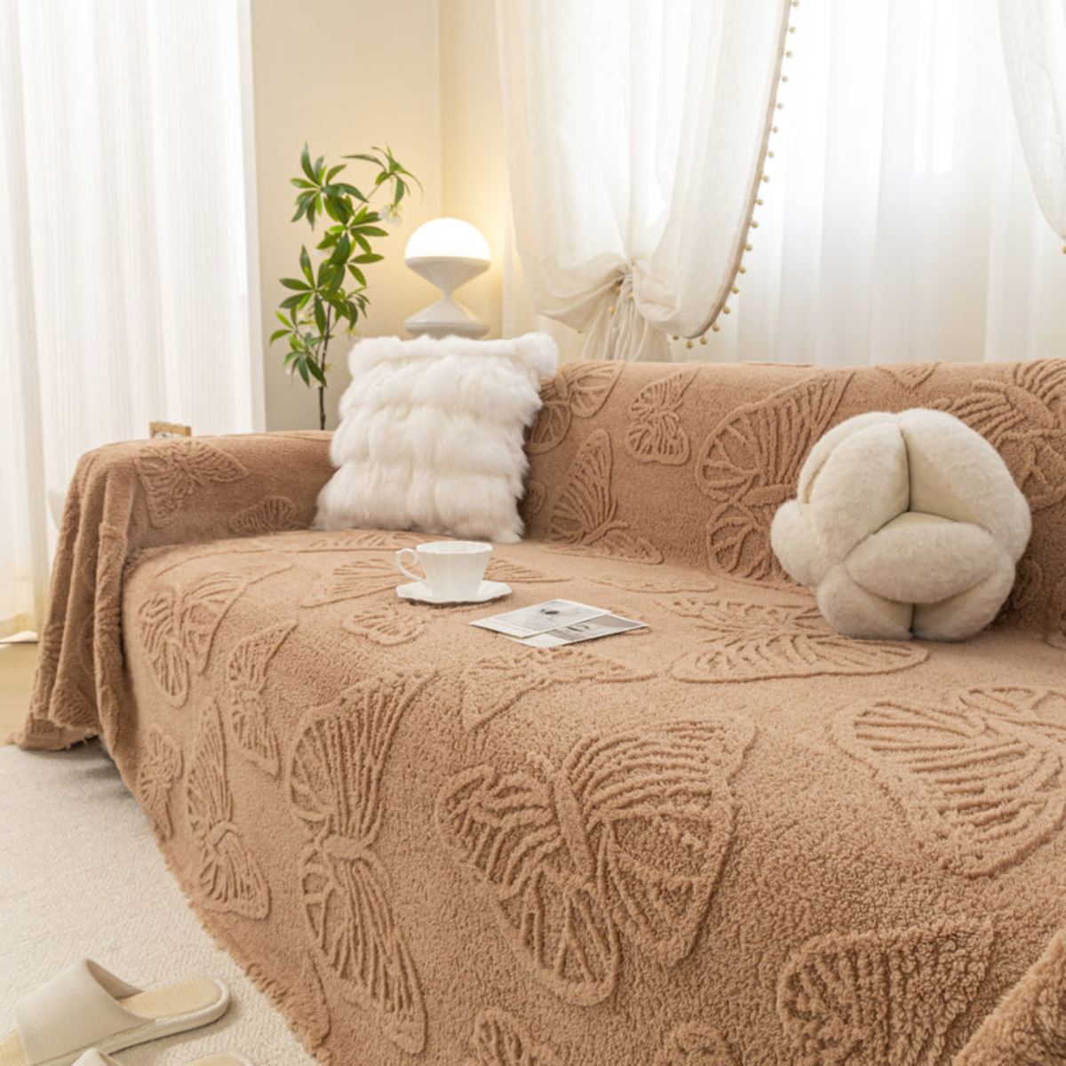 Jacquard Shu Cotton Velvet Throw Blanket - Ultra Soft High-Density Fleece Sofa Blanket Throw for Couch