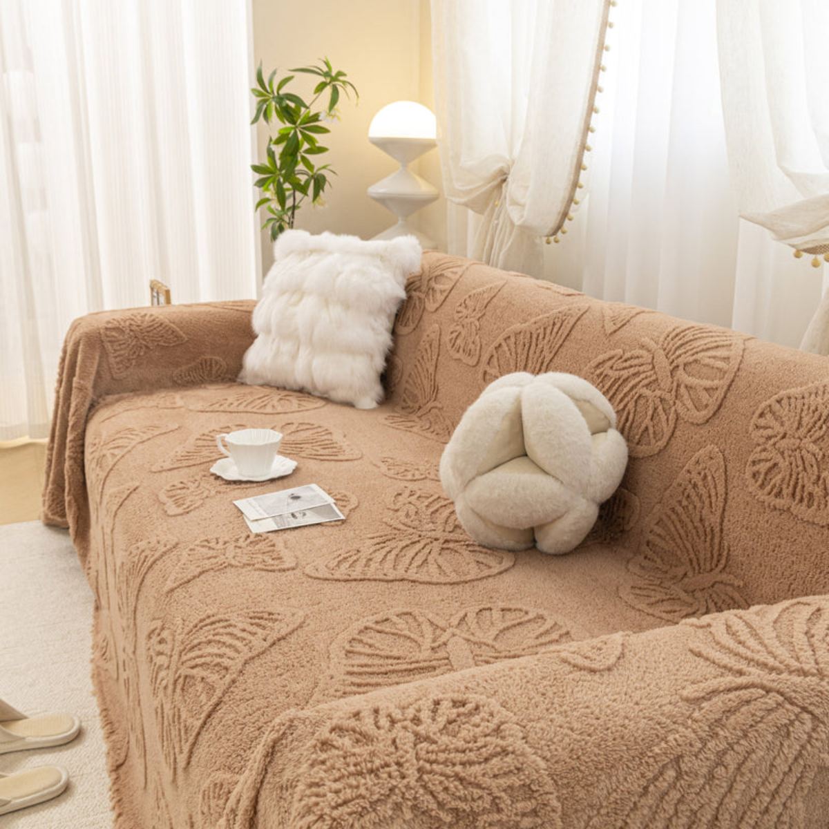 Jacquard Shu Cotton Velvet Throw Blanket - Ultra Soft High-Density Fleece Sofa Blanket Throw for Couch
