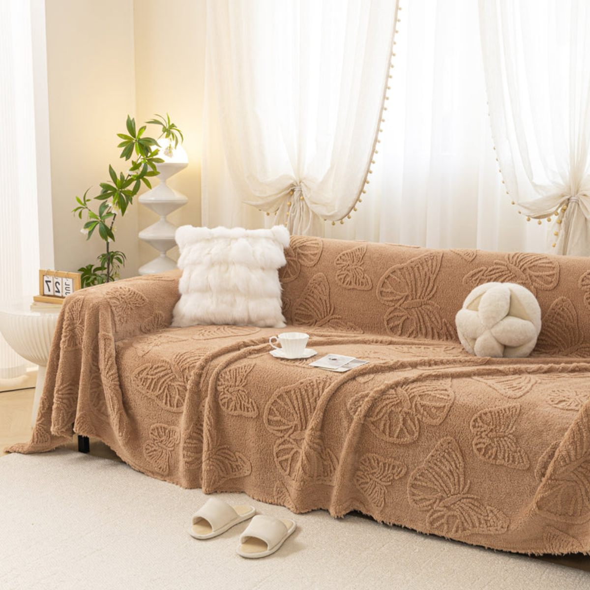 Jacquard Shu Cotton Velvet Throw Blanket - Ultra Soft High-Density Fleece Sofa Blanket Throw for Couch