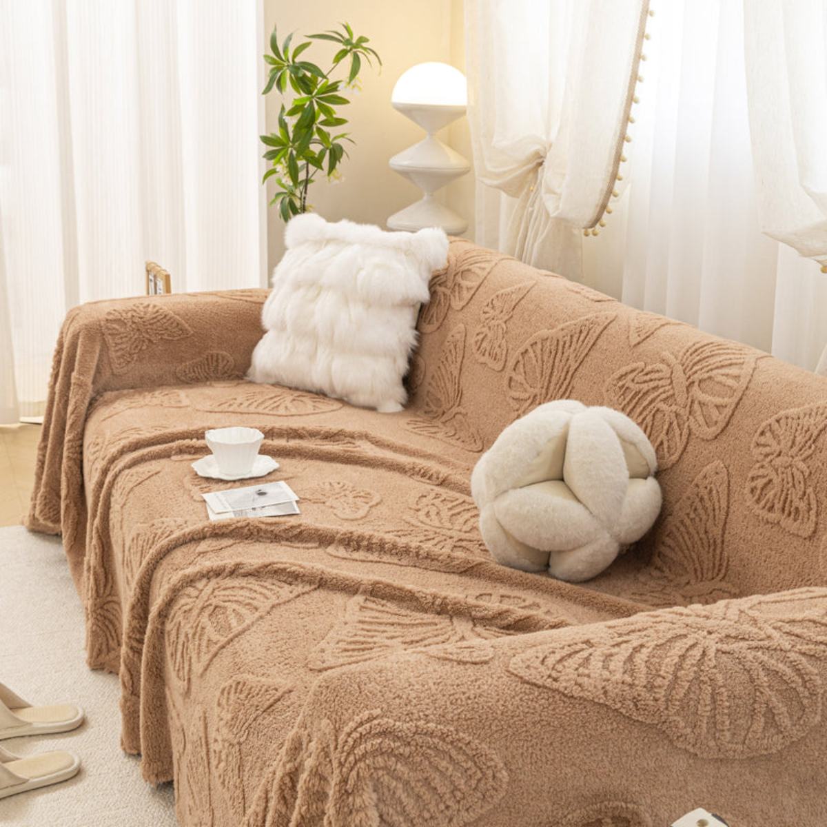 Jacquard Shu Cotton Velvet Throw Blanket - Ultra Soft High-Density Fleece Sofa Blanket Throw for Couch