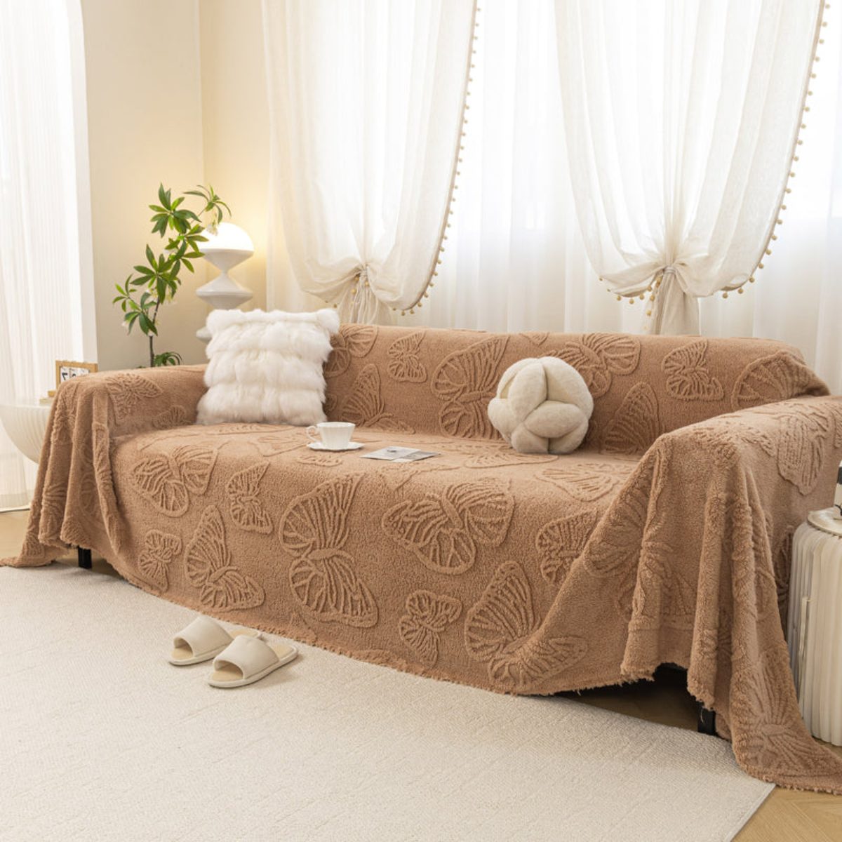 Jacquard Shu Cotton Velvet Throw Blanket - Ultra Soft High-Density Fleece Sofa Blanket Throw for Couch