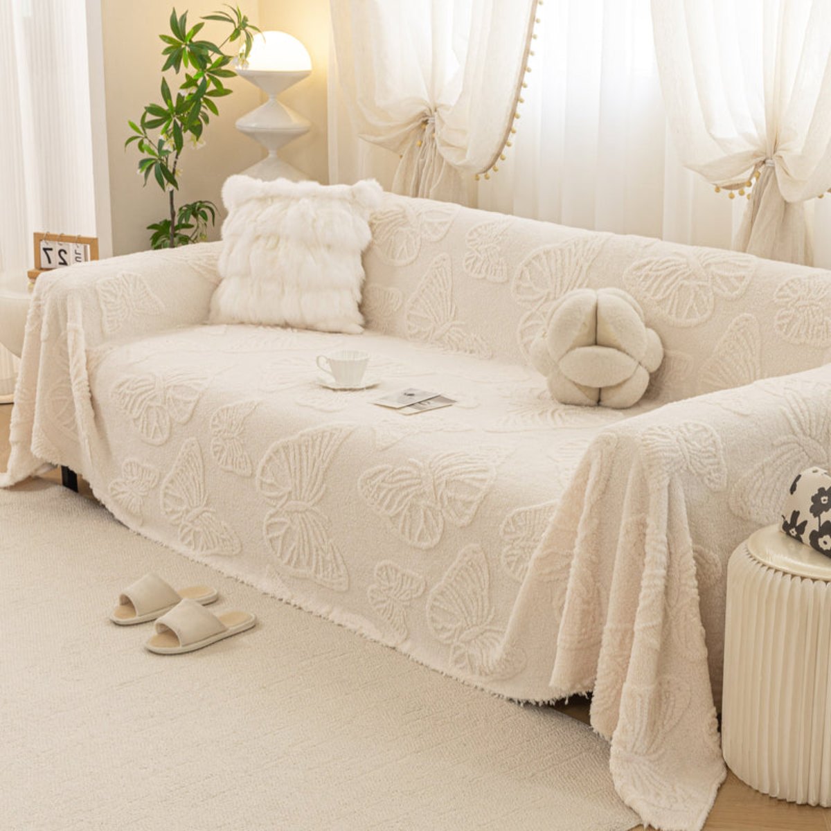 Jacquard Shu Cotton Velvet Throw Blanket - Ultra Soft High-Density Fleece Sofa Blanket Throw for Couch