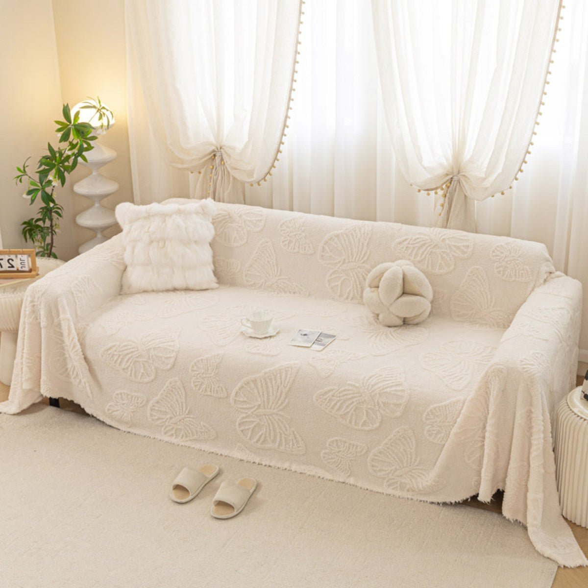 Jacquard Shu Cotton Velvet Throw Blanket - Ultra Soft High-Density Fleece Sofa Blanket Throw for Couch