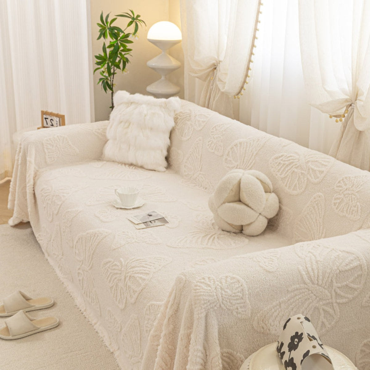 Jacquard Shu Cotton Velvet Throw Blanket - Ultra Soft High-Density Fleece Sofa Blanket Throw for Couch