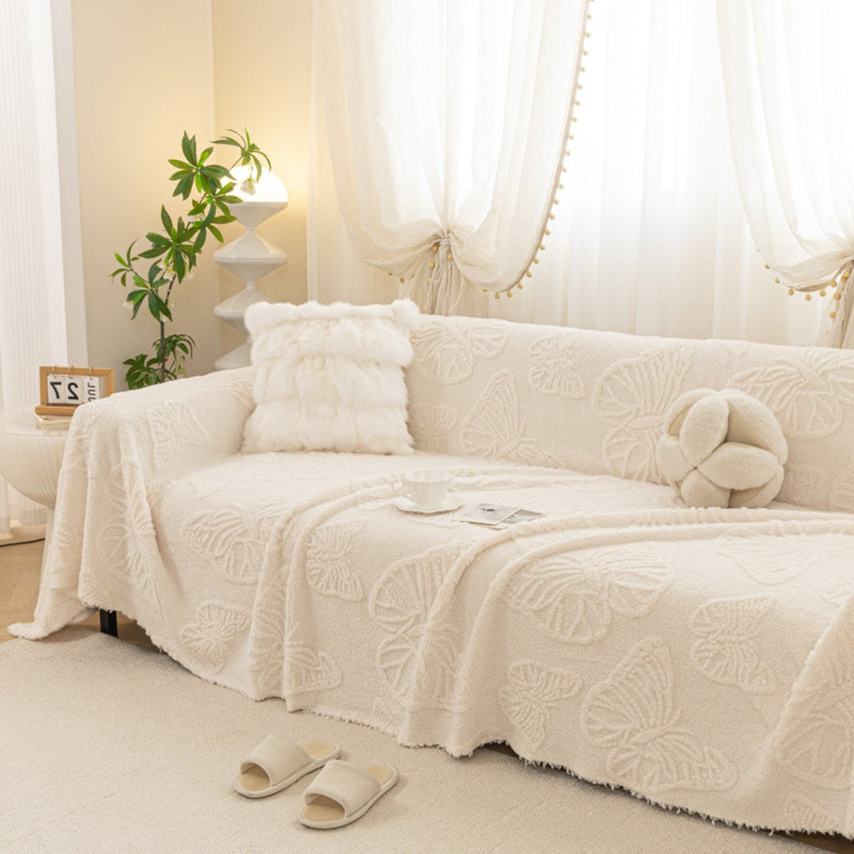 Jacquard Shu Cotton Velvet Throw Blanket - Ultra Soft High-Density Fleece Sofa Blanket Throw for Couch