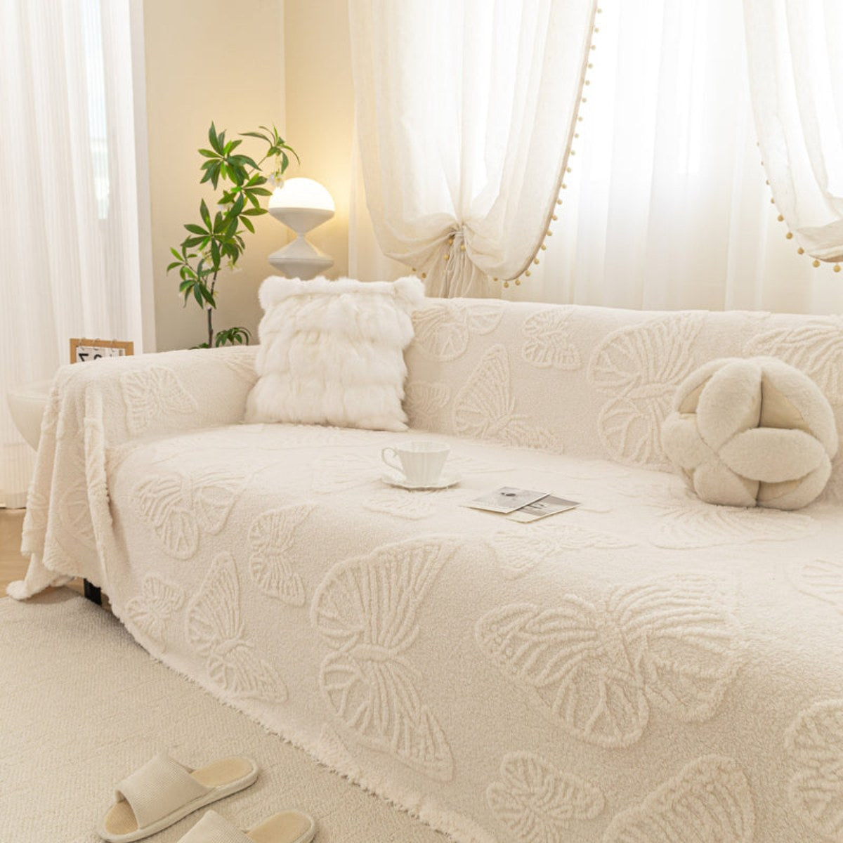 Jacquard Shu Cotton Velvet Throw Blanket - Ultra Soft High-Density Fleece Sofa Blanket Throw for Couch