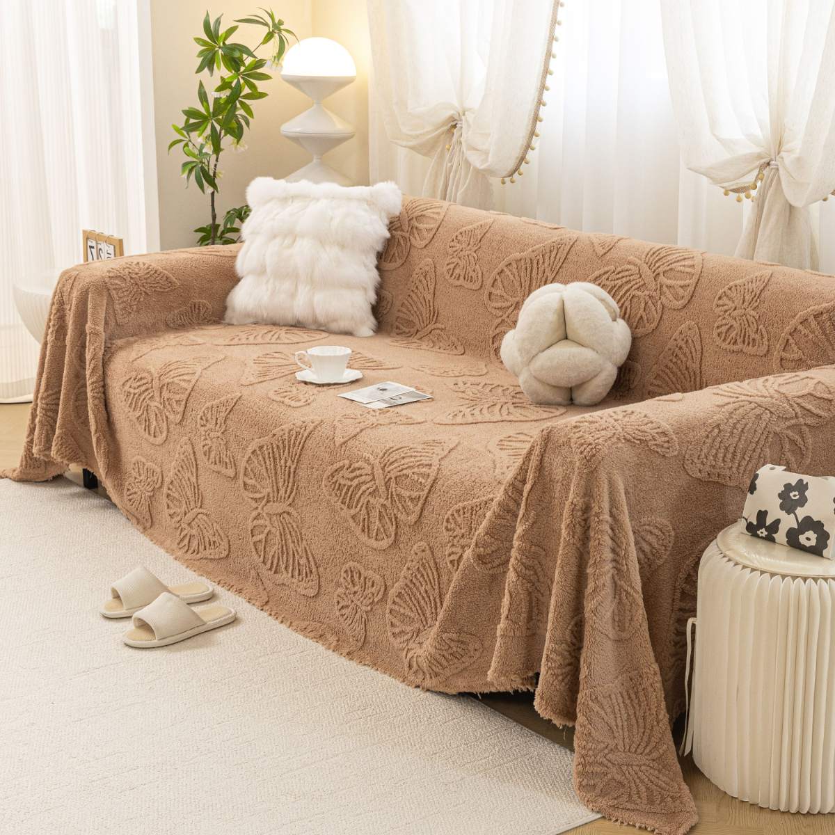 Jacquard Shu Cotton Velvet Throw Blanket - Ultra Soft High-Density Fleece Sofa Blanket Throw for Couch