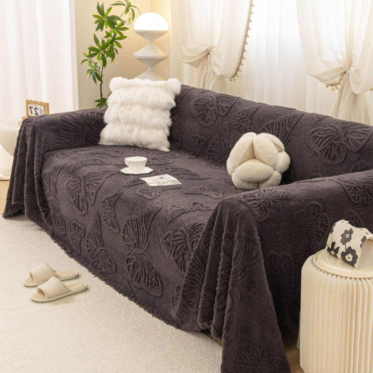 Jacquard Shu Cotton Velvet Throw Blanket - Ultra Soft High-Density Fleece Sofa Blanket Throw for Couch