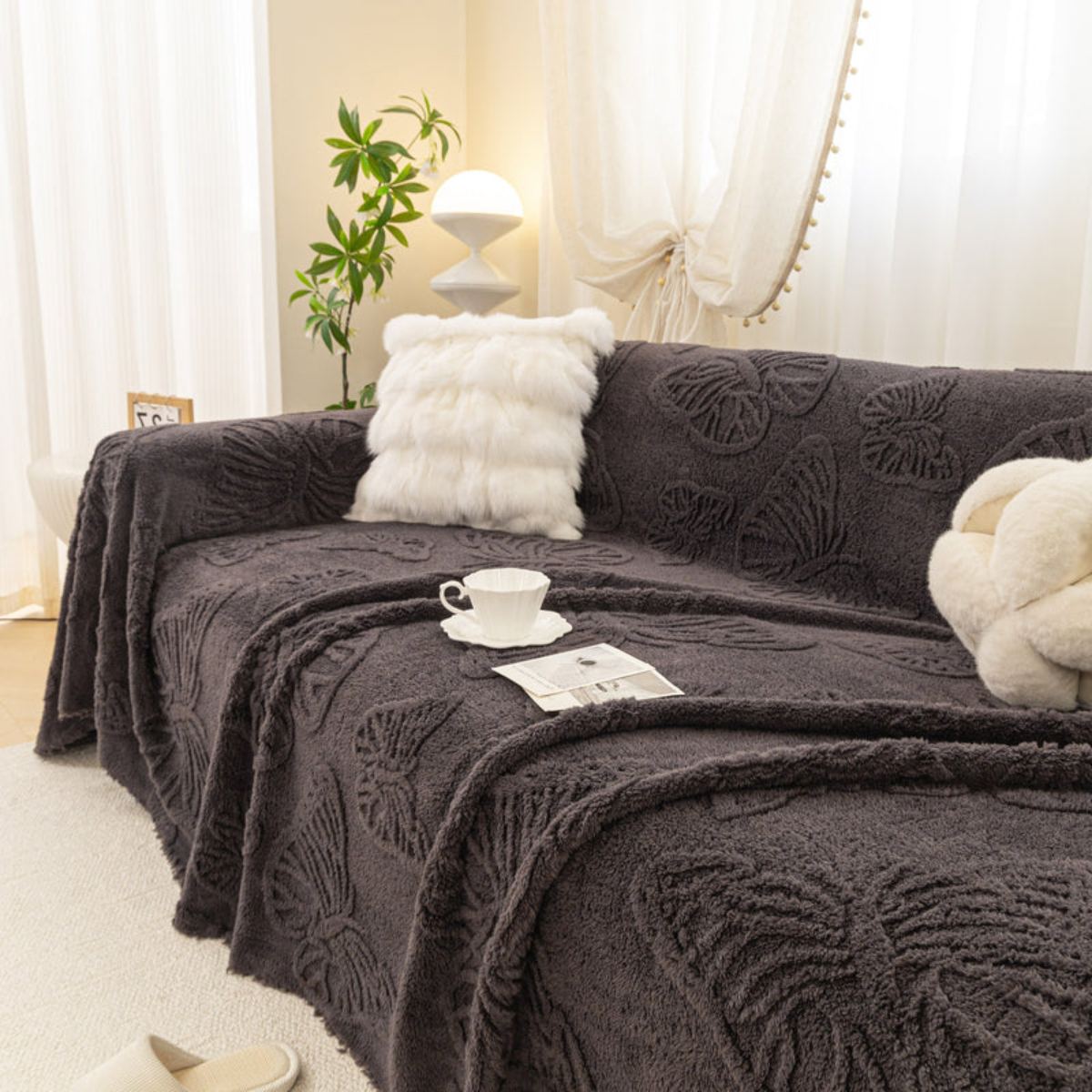 Jacquard Shu Cotton Velvet Throw Blanket - Ultra Soft High-Density Fleece Sofa Blanket Throw for Couch
