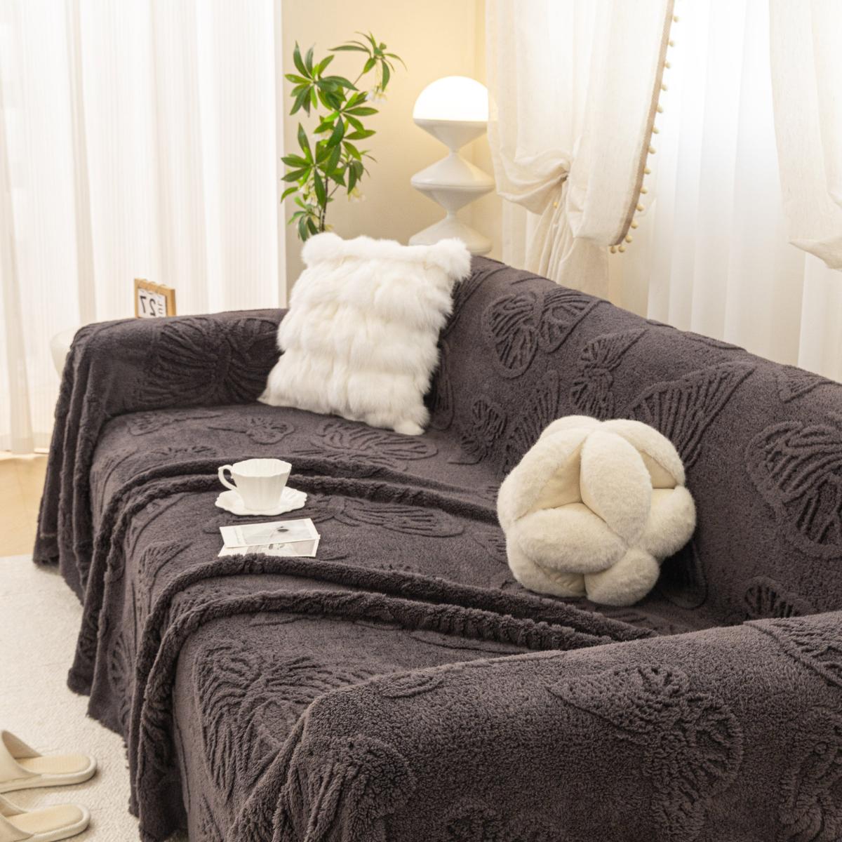 Jacquard Shu Cotton Velvet Throw Blanket - Ultra Soft High-Density Fleece Sofa Blanket Throw for Couch