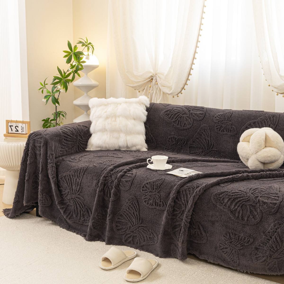Jacquard Shu Cotton Velvet Throw Blanket - Ultra Soft High-Density Fleece Sofa Blanket Throw for Couch