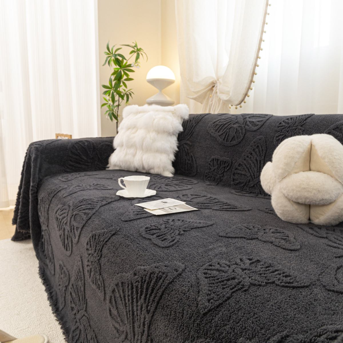 Jacquard Shu Cotton Velvet Throw Blanket - Ultra Soft High-Density Fleece Sofa Blanket Throw for Couch
