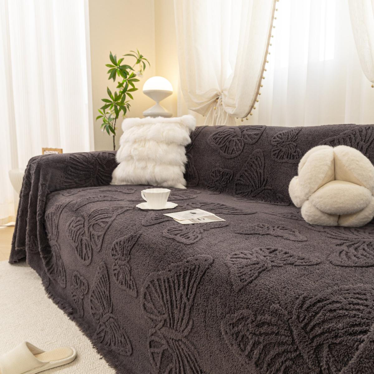Jacquard Shu Cotton Velvet Throw Blanket - Ultra Soft High-Density Fleece Sofa Blanket Throw for Couch