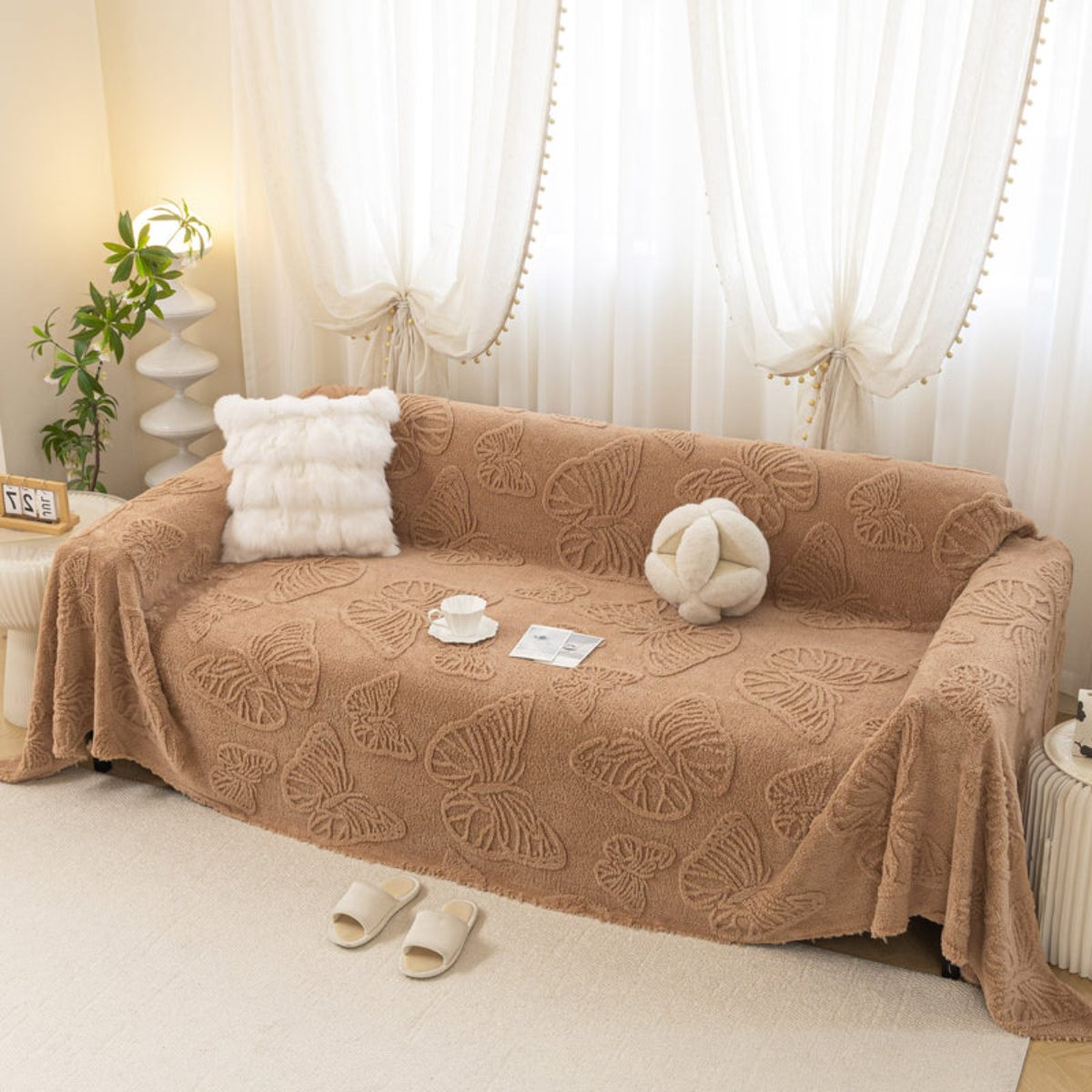 Jacquard Shu Cotton Velvet Throw Blanket - Ultra Soft High-Density Fleece Sofa Blanket Throw for Couch