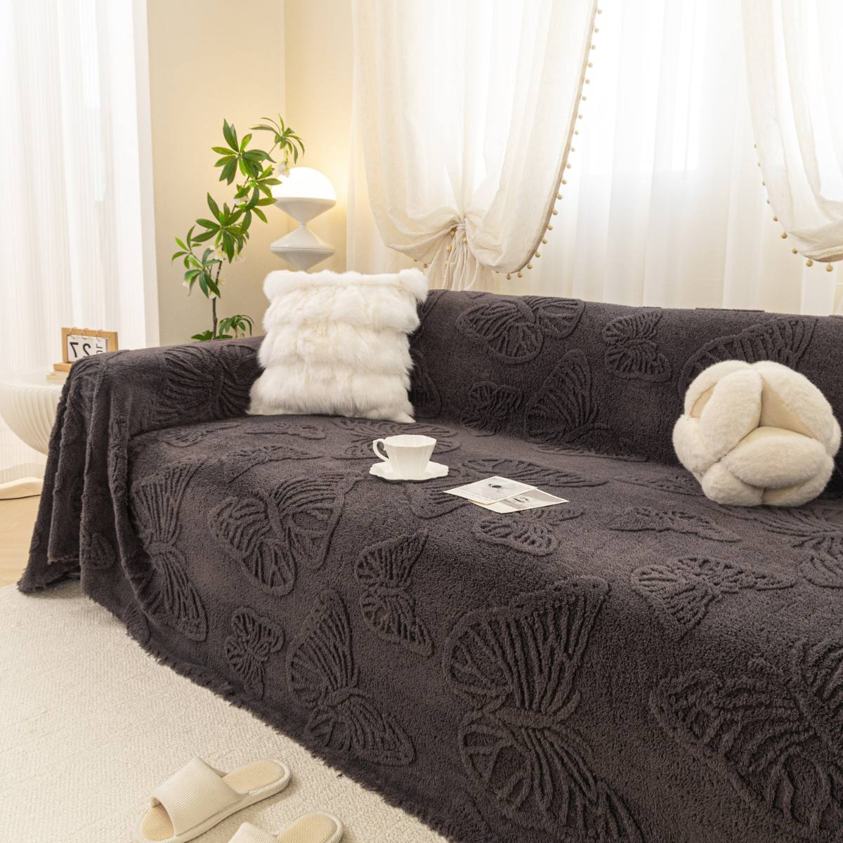 Jacquard Shu Cotton Velvet Throw Blanket - Ultra Soft High-Density Fleece Sofa Blanket Throw for Couch