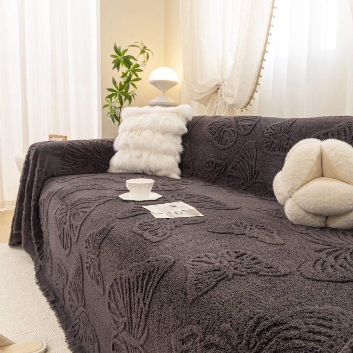 Jacquard Shu Cotton Velvet Throw Blanket - Ultra Soft High-Density Fleece Sofa Blanket Throw for Couch
