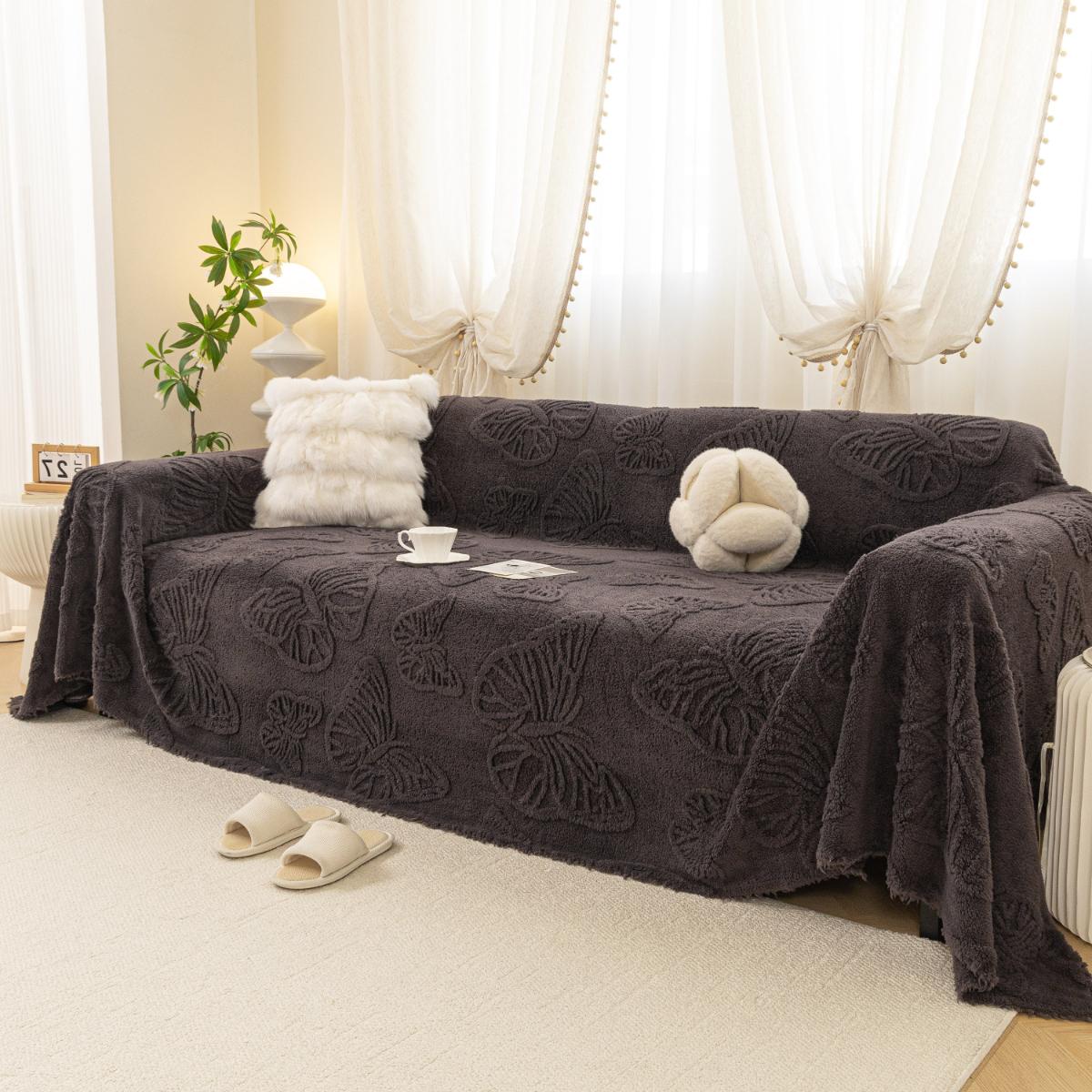 Jacquard Shu Cotton Velvet Throw Blanket - Ultra Soft High-Density Fleece Sofa Blanket Throw for Couch