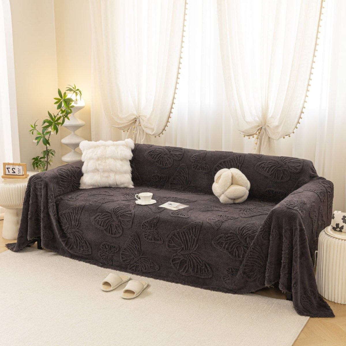Jacquard Shu Cotton Velvet Throw Blanket - Ultra Soft High-Density Fleece Sofa Blanket Throw for Couch