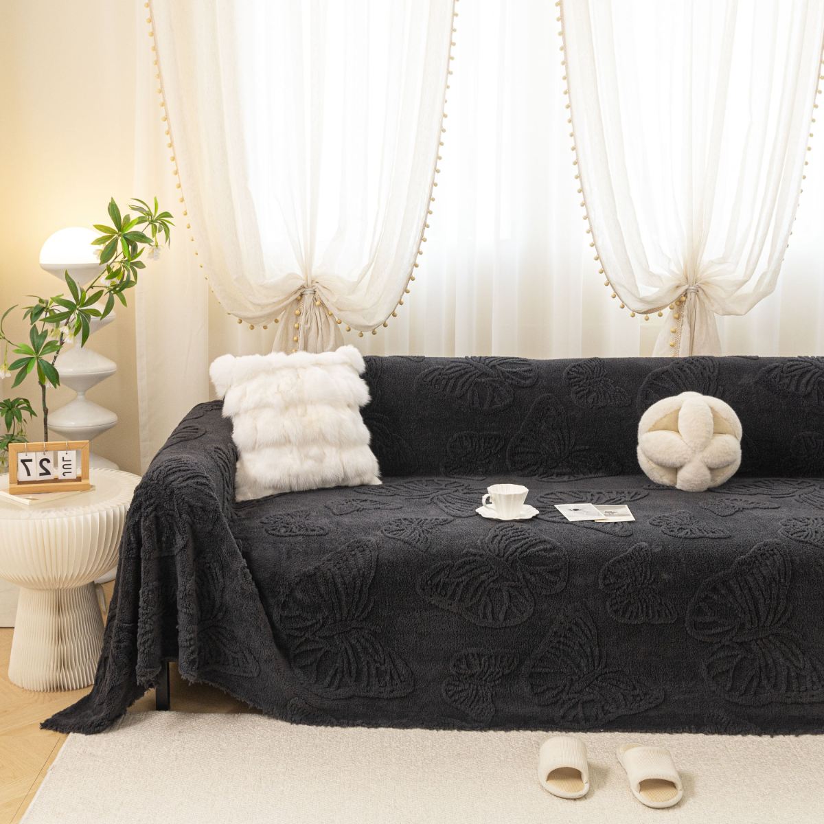 Jacquard Shu Cotton Velvet Throw Blanket - Ultra Soft High-Density Fleece Sofa Blanket Throw for Couch