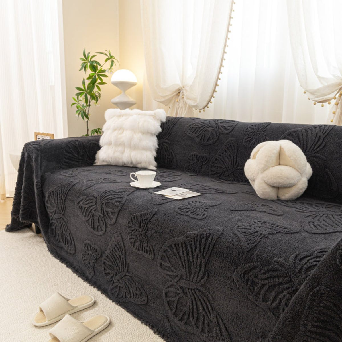 Jacquard Shu Cotton Velvet Throw Blanket - Ultra Soft High-Density Fleece Sofa Blanket Throw for Couch