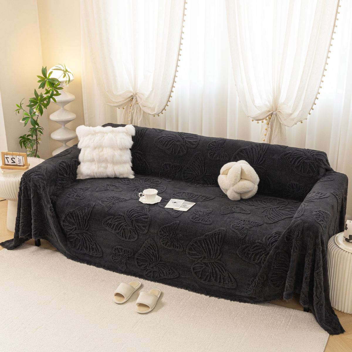 Jacquard Shu Cotton Velvet Throw Blanket - Ultra Soft High-Density Fleece Sofa Blanket Throw for Couch