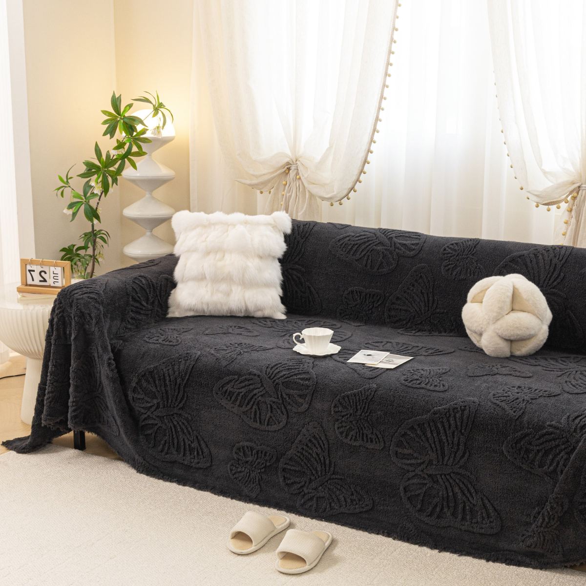 Jacquard Shu Cotton Velvet Throw Blanket - Ultra Soft High-Density Fleece Sofa Blanket Throw for Couch