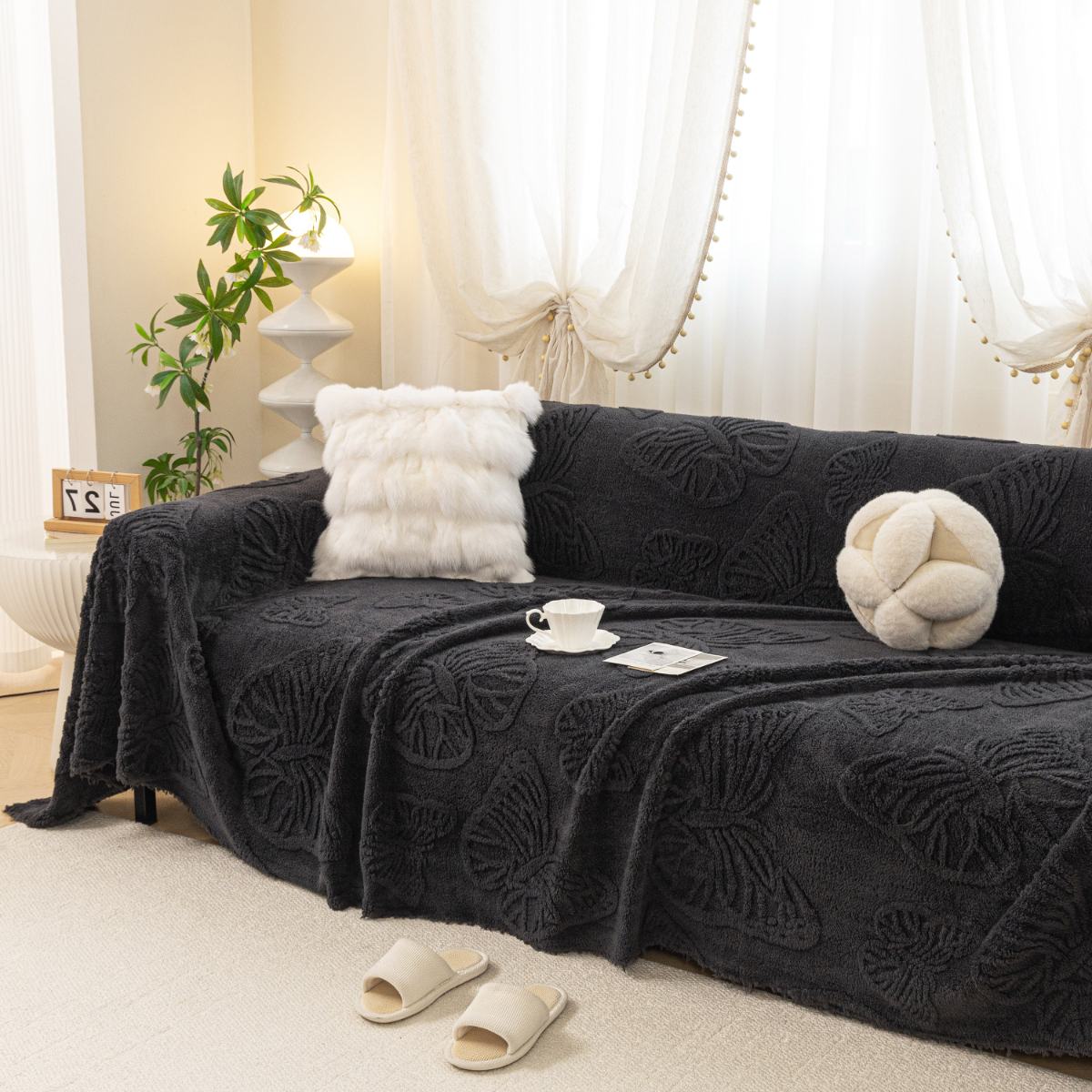 Jacquard Shu Cotton Velvet Throw Blanket - Ultra Soft High-Density Fleece Sofa Blanket Throw for Couch