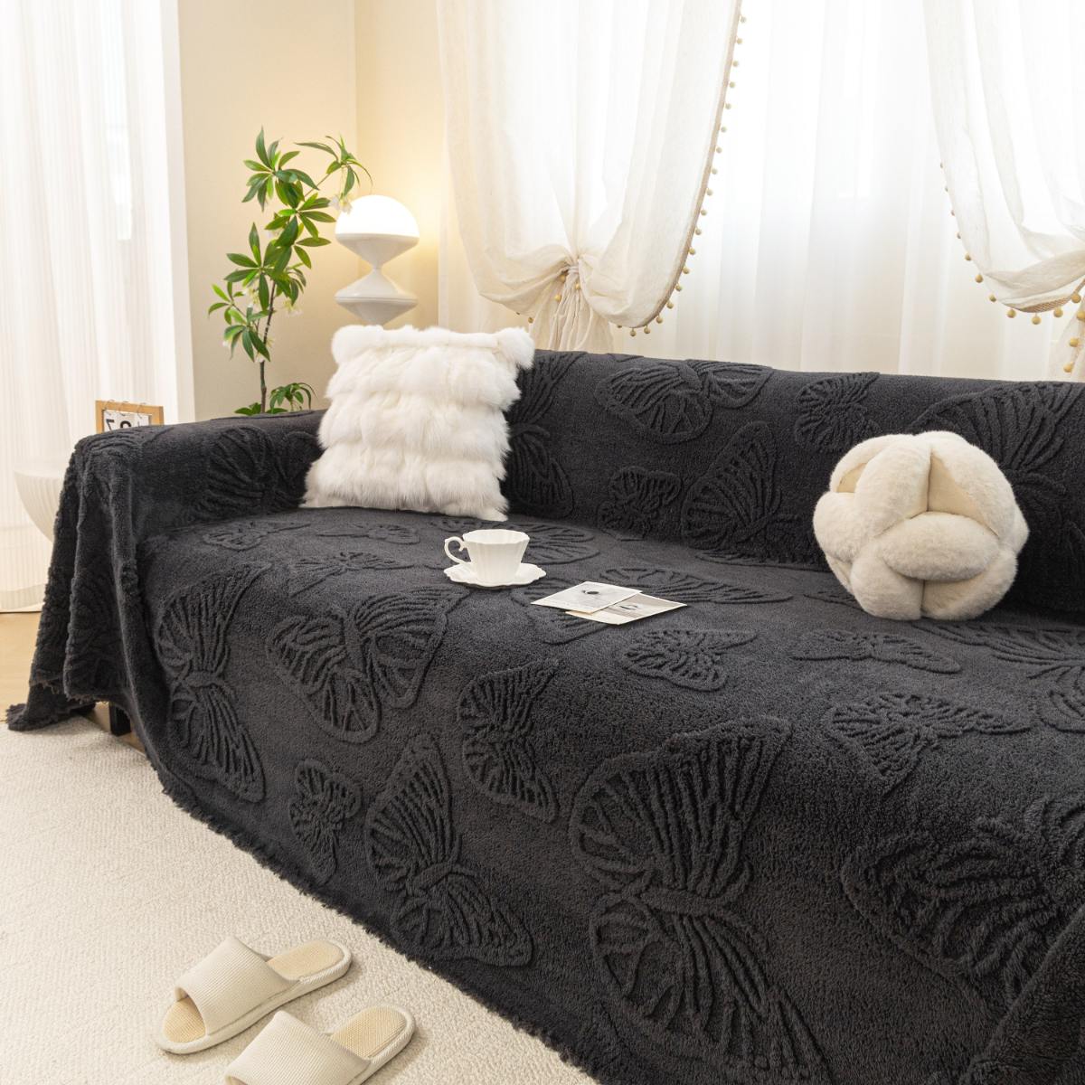 Jacquard Shu Cotton Velvet Throw Blanket - Ultra Soft High-Density Fleece Sofa Blanket Throw for Couch