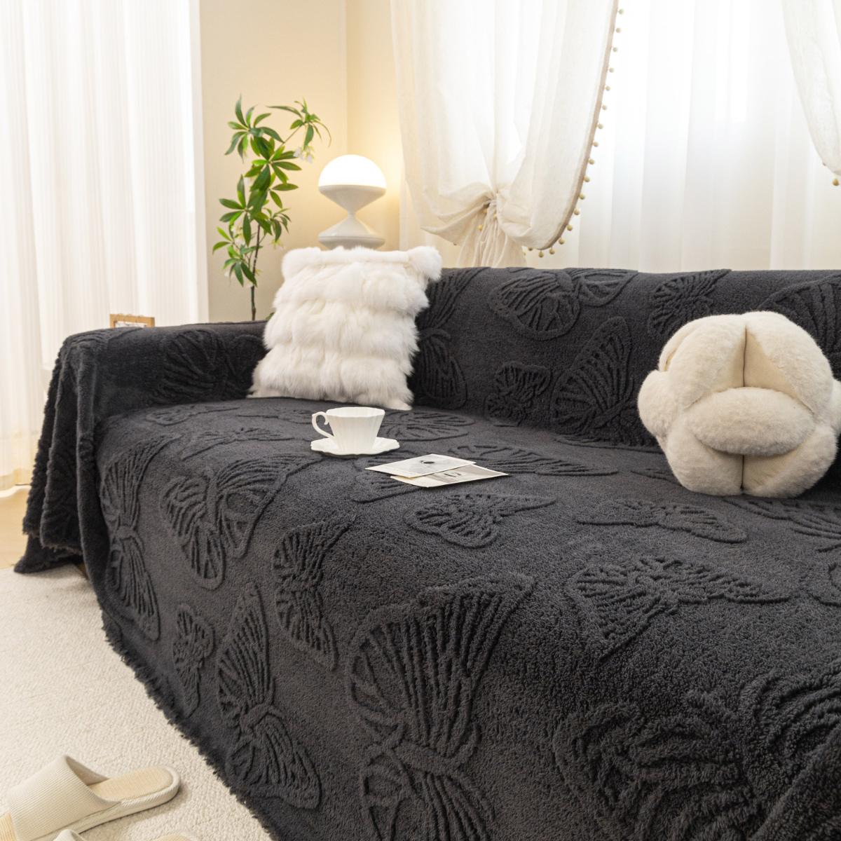 Jacquard Shu Cotton Velvet Throw Blanket - Ultra Soft High-Density Fleece Sofa Blanket Throw for Couch