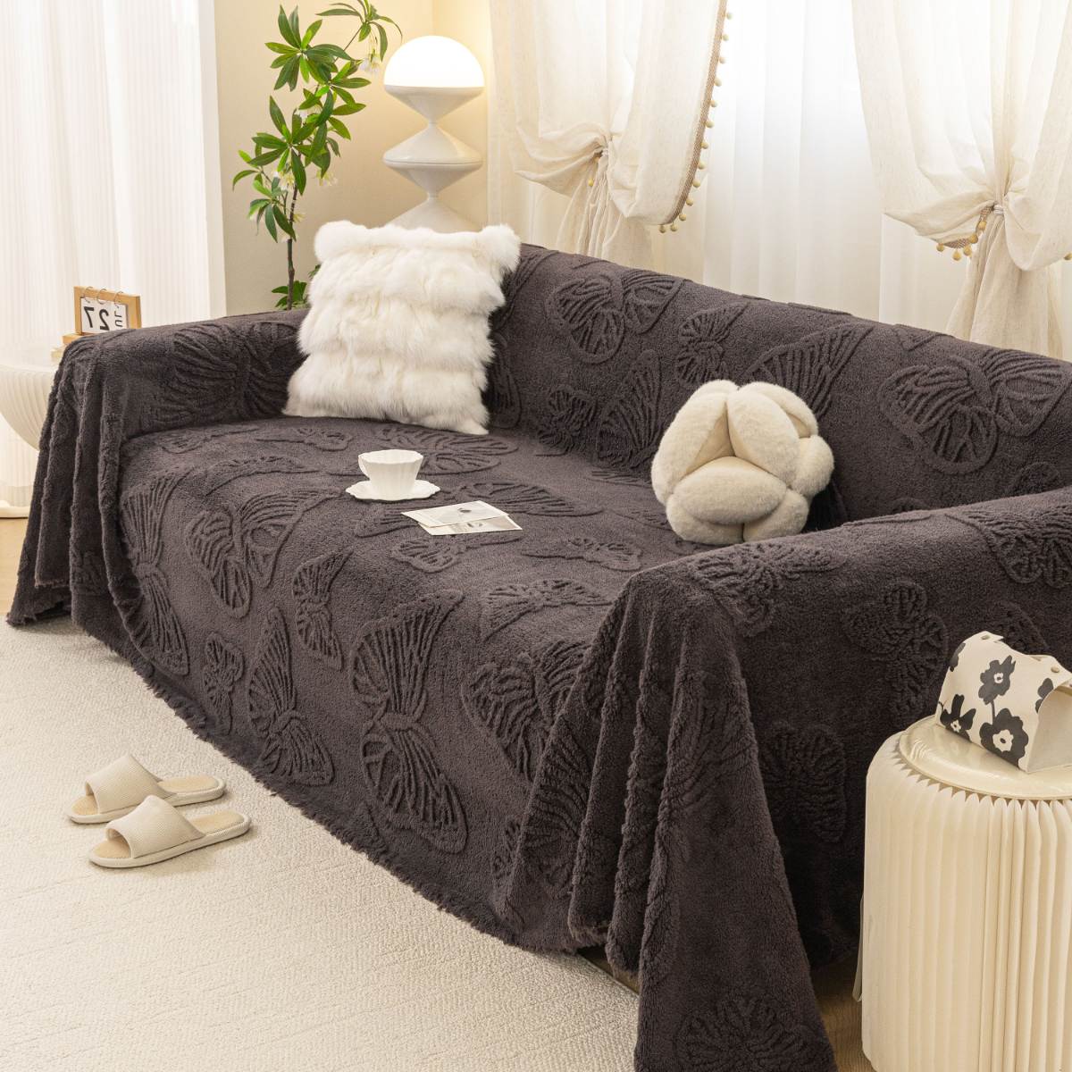 Jacquard Shu Cotton Velvet Throw Blanket - Ultra Soft High-Density Fleece Sofa Blanket Throw for Couch