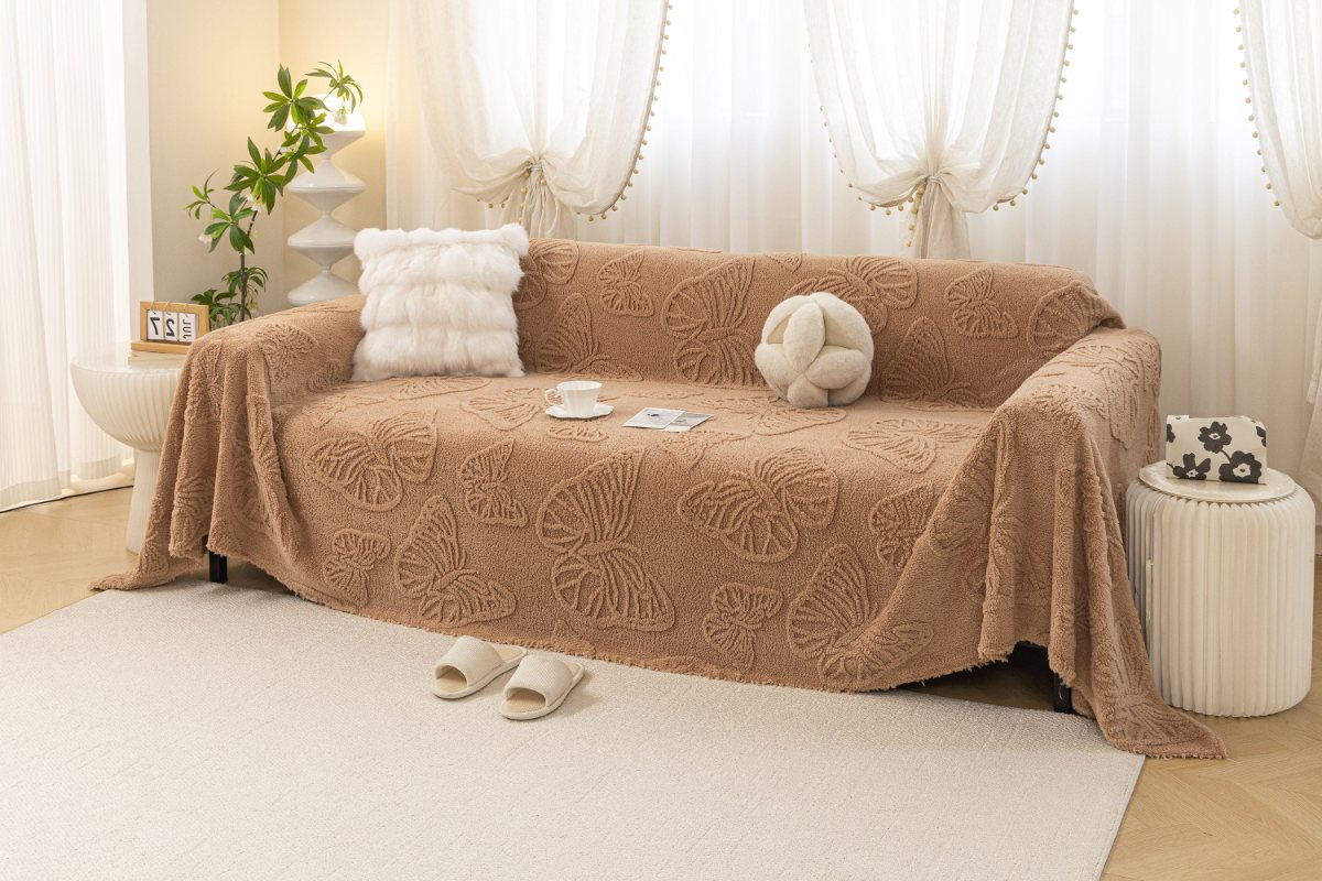 Jacquard Shu Cotton Velvet Throw Blanket - Ultra Soft High-Density Fleece Sofa Blanket Throw for Couch