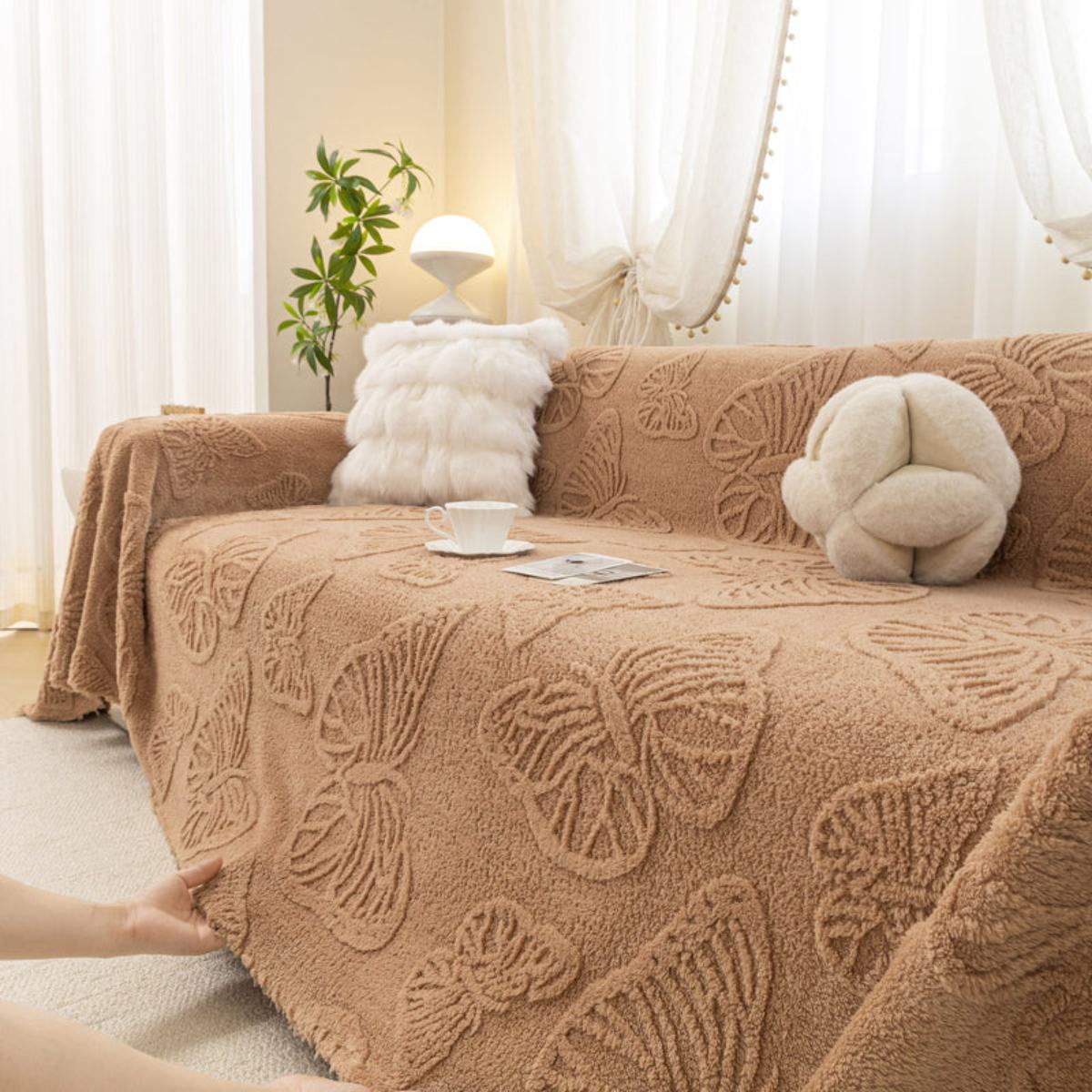 Jacquard Shu Cotton Velvet Throw Blanket - Ultra Soft High-Density Fleece Sofa Blanket Throw for Couch
