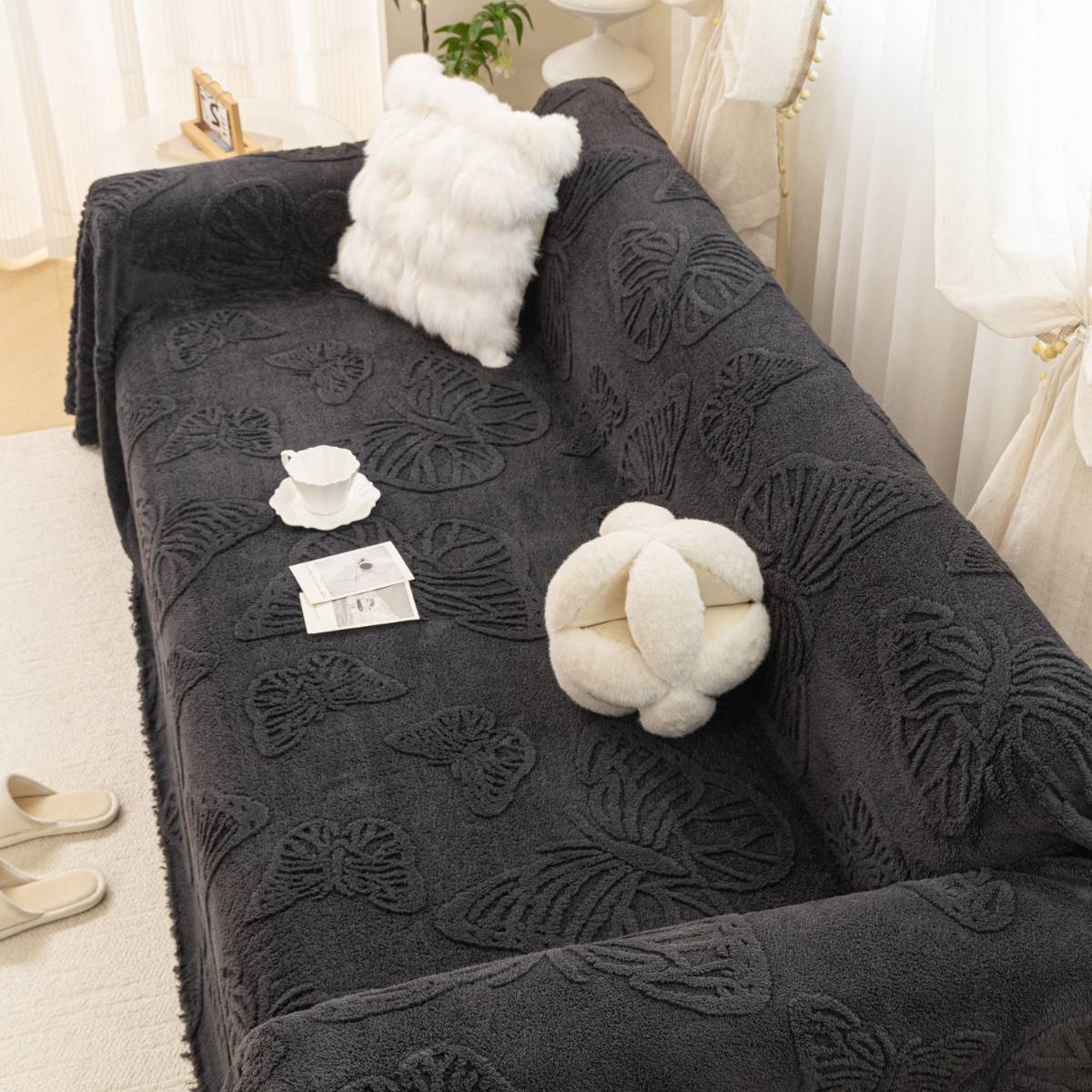 Jacquard Shu Cotton Velvet Throw Blanket - Ultra Soft High-Density Fleece Sofa Blanket Throw for Couch