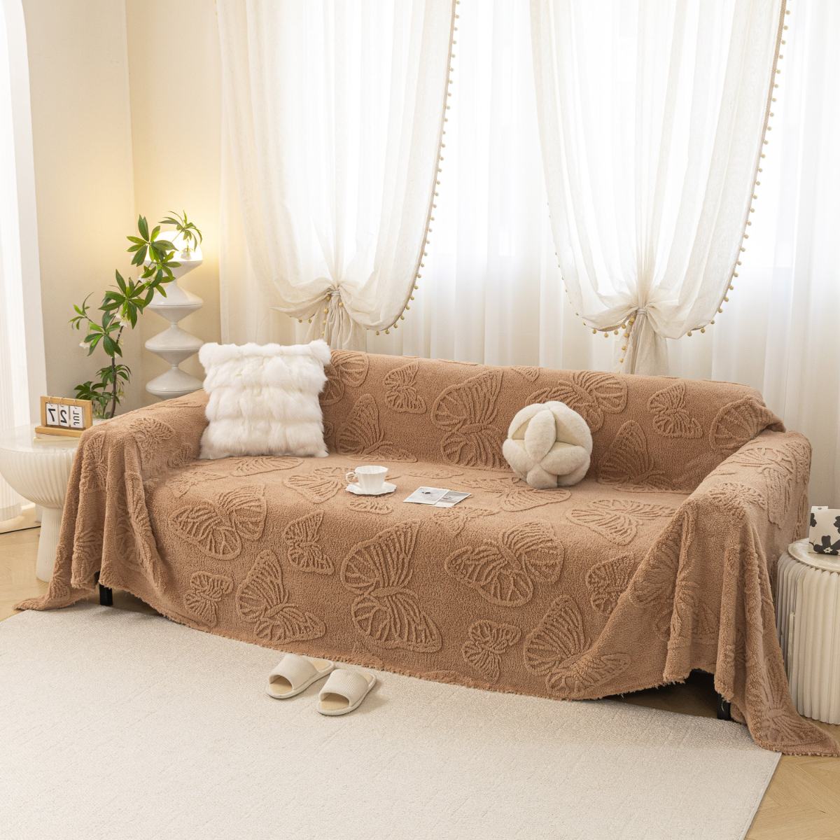 Jacquard Shu Cotton Velvet Throw Blanket - Ultra Soft High-Density Fleece Sofa Blanket Throw for Couch