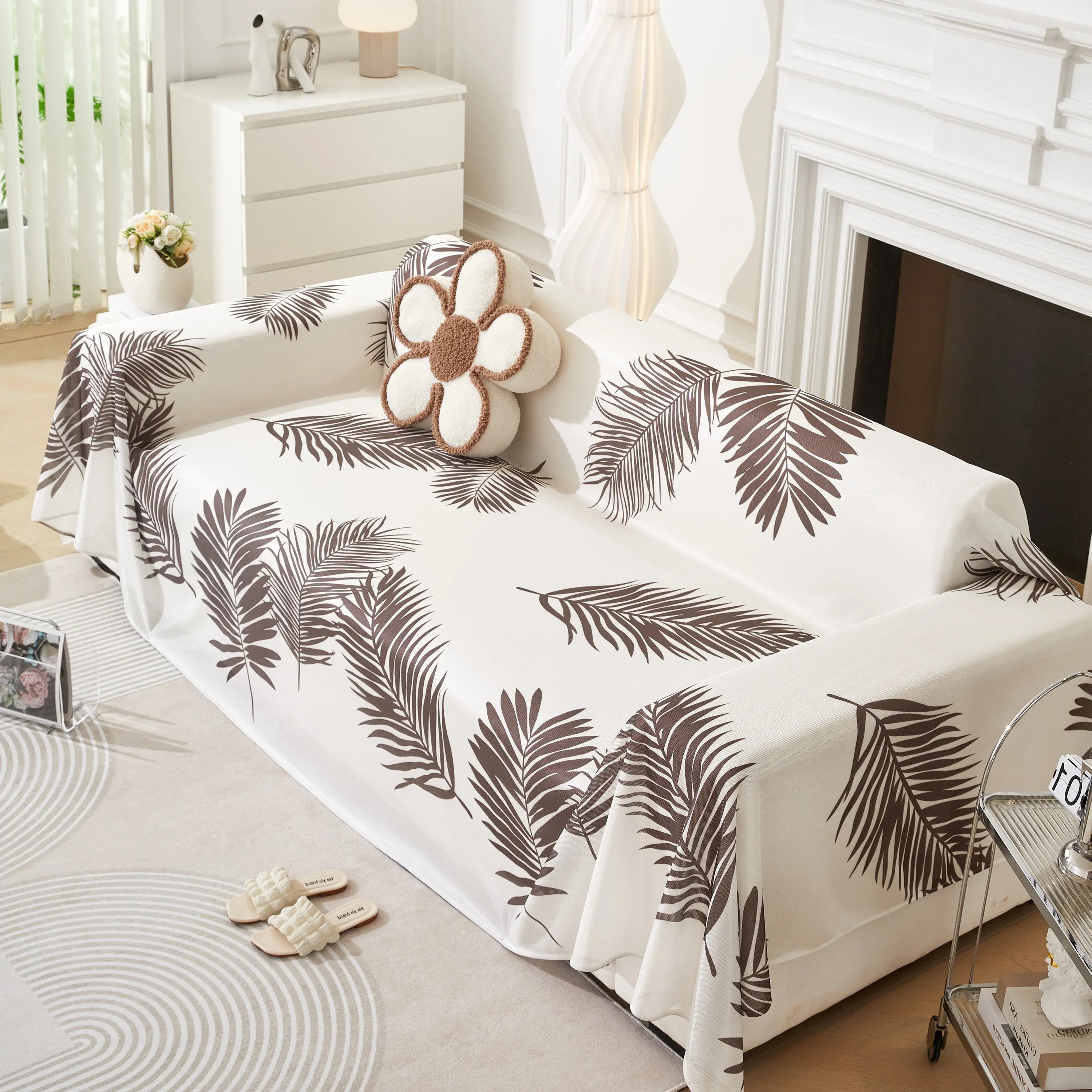 Leaf Printed Slipcover Sofa Covers, Universal Couch Throw Cover, Pets Furniture Protector for Home Decor - TaroTextile