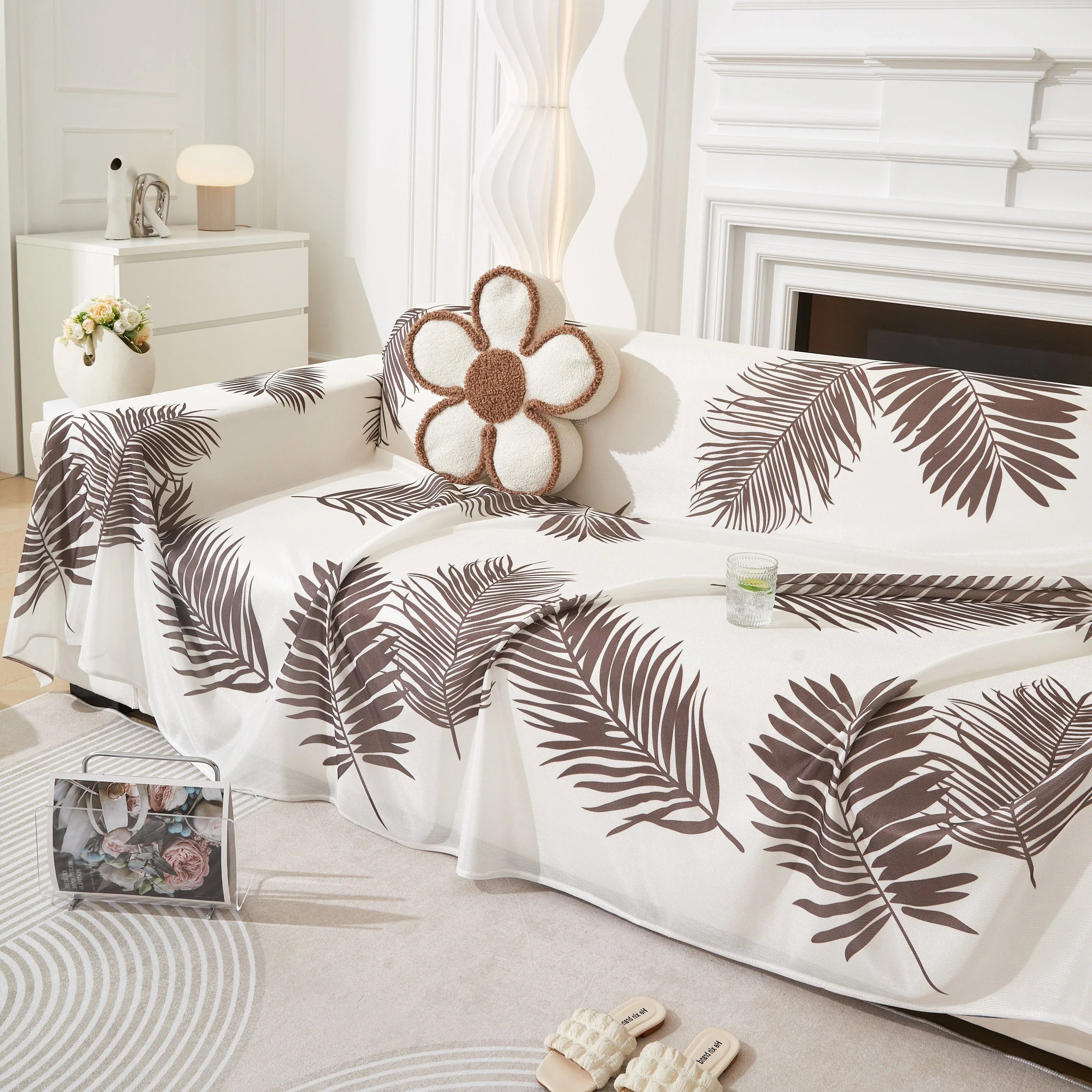 Leaf Printed Slipcover Sofa Covers, Universal Couch Throw Cover, Pets Furniture Protector for Home Decor - TaroTextile