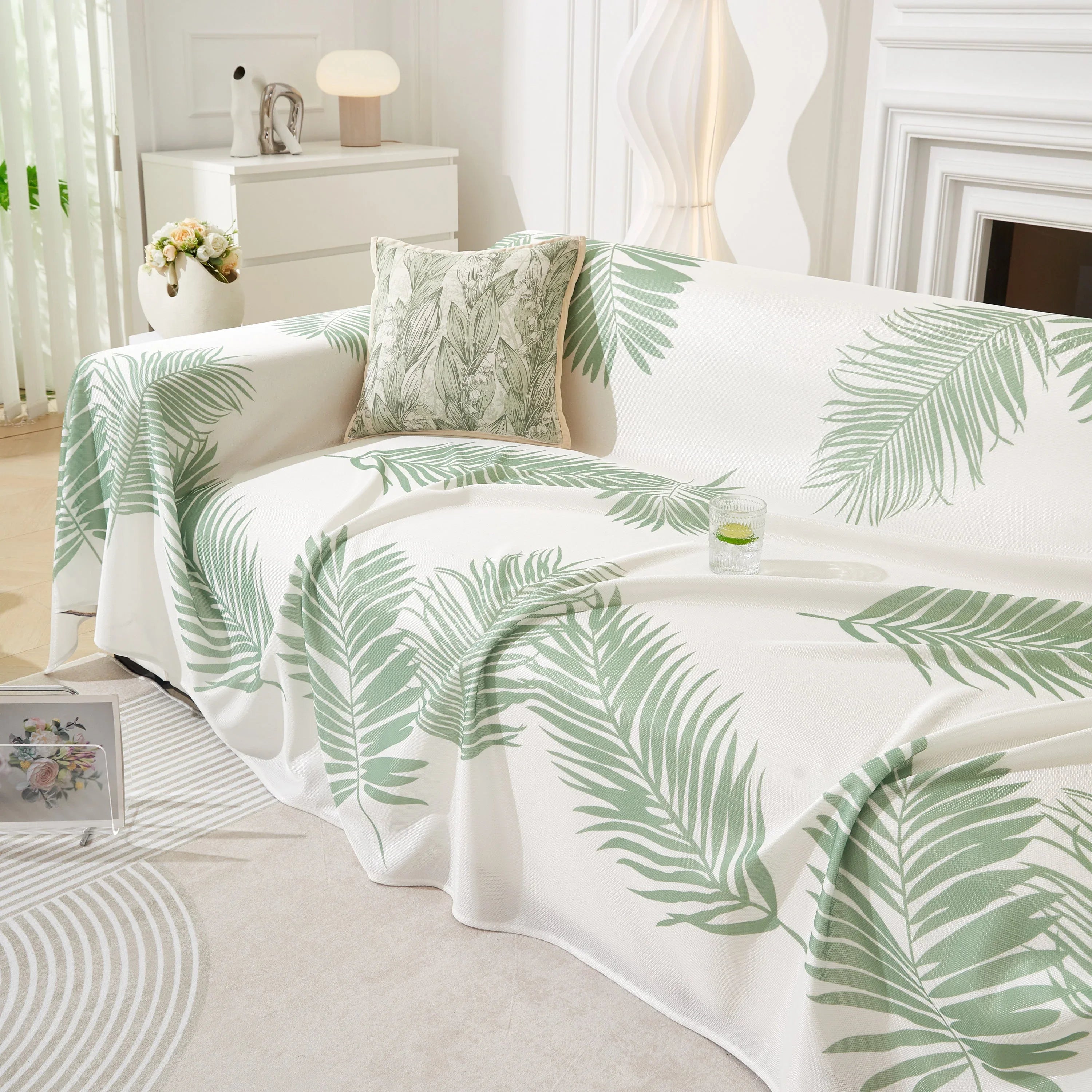 Leaf Printed Slipcover Sofa Covers, Universal Couch Throw Cover, Pets Furniture Protector for Home Decor - TaroTextile