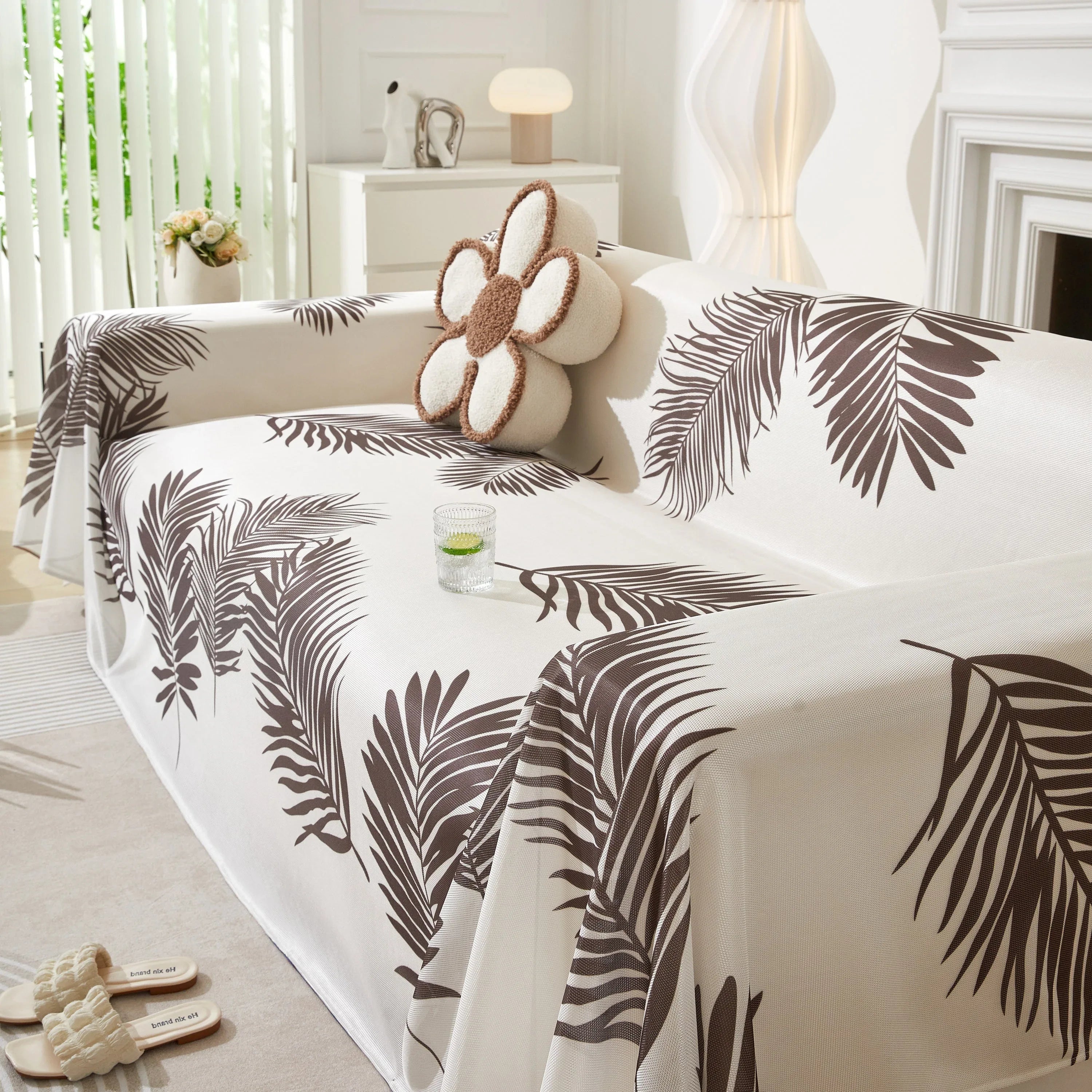 Leaf Printed Slipcover Sofa Covers, Universal Couch Throw Cover, Pets Furniture Protector for Home Decor - TaroTextile