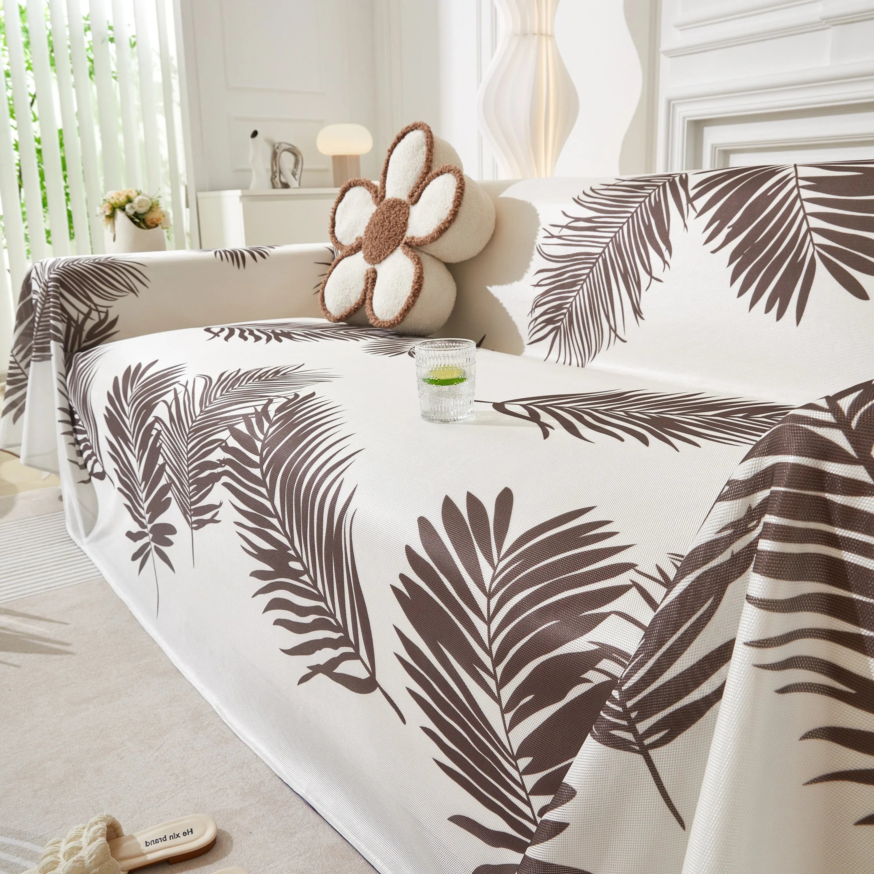 Leaf Printed Slipcover Sofa Covers, Universal Couch Throw Cover, Pets Furniture Protector for Home Decor - TaroTextile